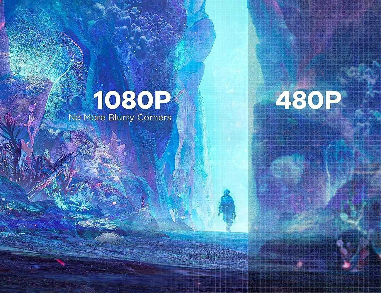 جهاز عرض بلوتوث FHD 1080 بكسل، محمول 2.4+5G واي فاي يدعم 4K، 8000 لومن، 10000: بخاصية تباين واحد، تكبير 50% للأماكن الخارجية، مع الموبايل والسينما المنزلية، والأفلام، تي في... - صورة 3