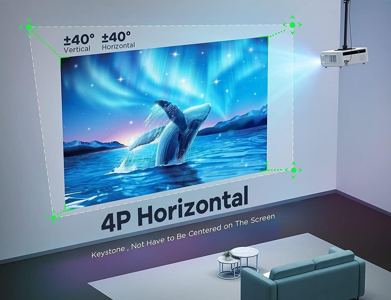 جهاز عرض بلوتوث FHD 1080 بكسل، محمول 2.4+5G واي فاي يدعم 4K، 8000 لومن، 10000: بخاصية تباين واحد، تكبير 50% للأماكن الخارجية، مع الموبايل والسينما المنزلية، والأفلام، تي في... - صورة 7