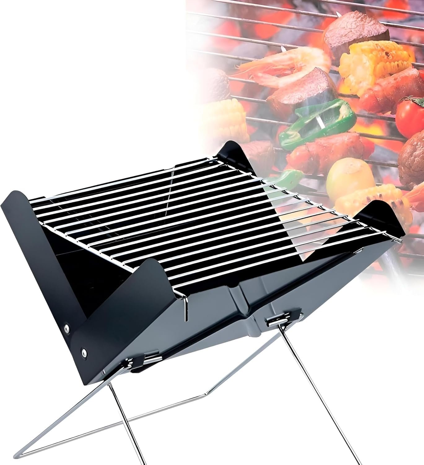Foldable Mini BBQ Grill – Portable Charcoal & Wood Grill for Camping, Beach & Travel, Lightweight Heavy Duty Barbecue Stove (Black (One pack)) - صورة 7