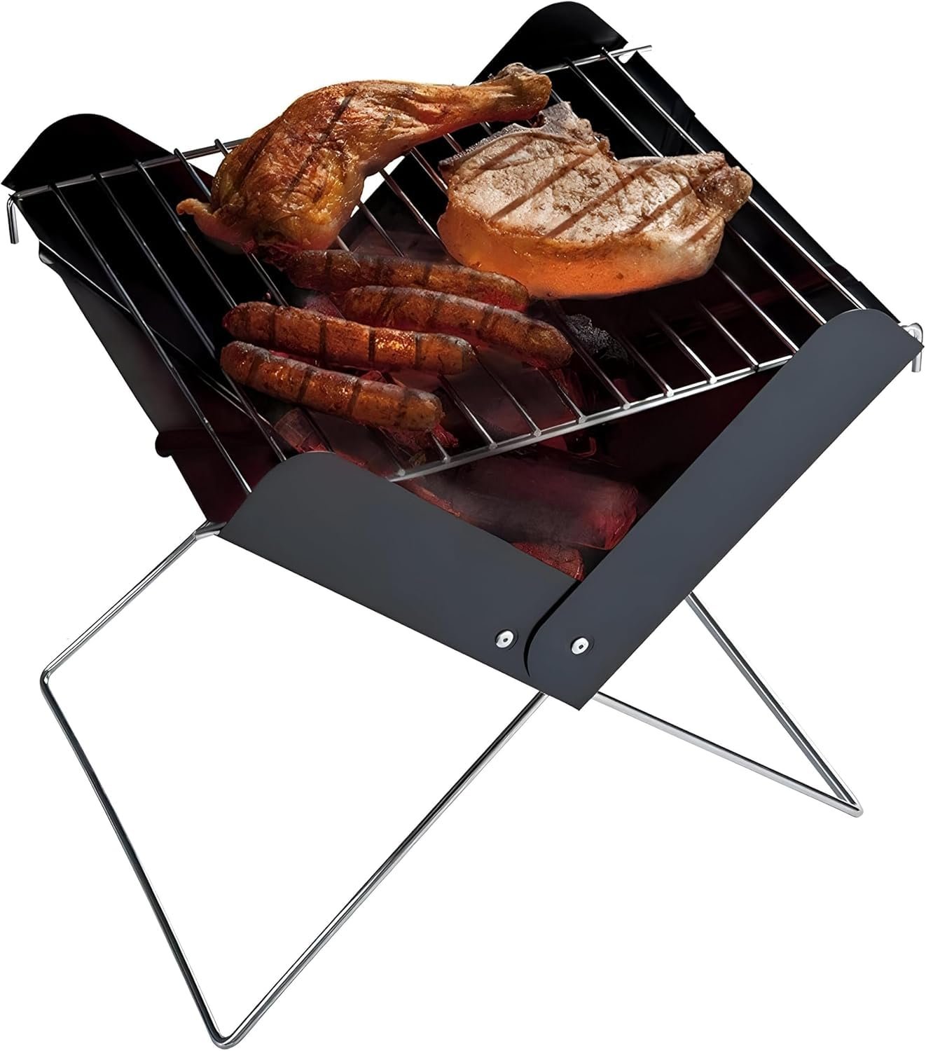 Compact Portable Charcoal Grill – Foldable BBQ Stove for Outdoor Cooking, Camping, Balcony & Garden, Multi-Use Grill & Fire Pit (Black (Two packs)) - صورة 5