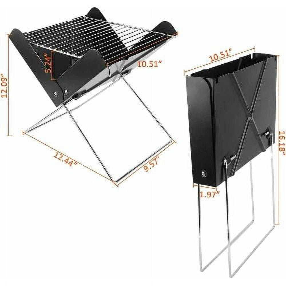 Mini Portable BBQ Grill – Foldable Charcoal Grill for Camping, Travel & Picnics, Heavy Duty Outdoor Barbecue for Home & Garden (Black (One pack)) - صورة 7