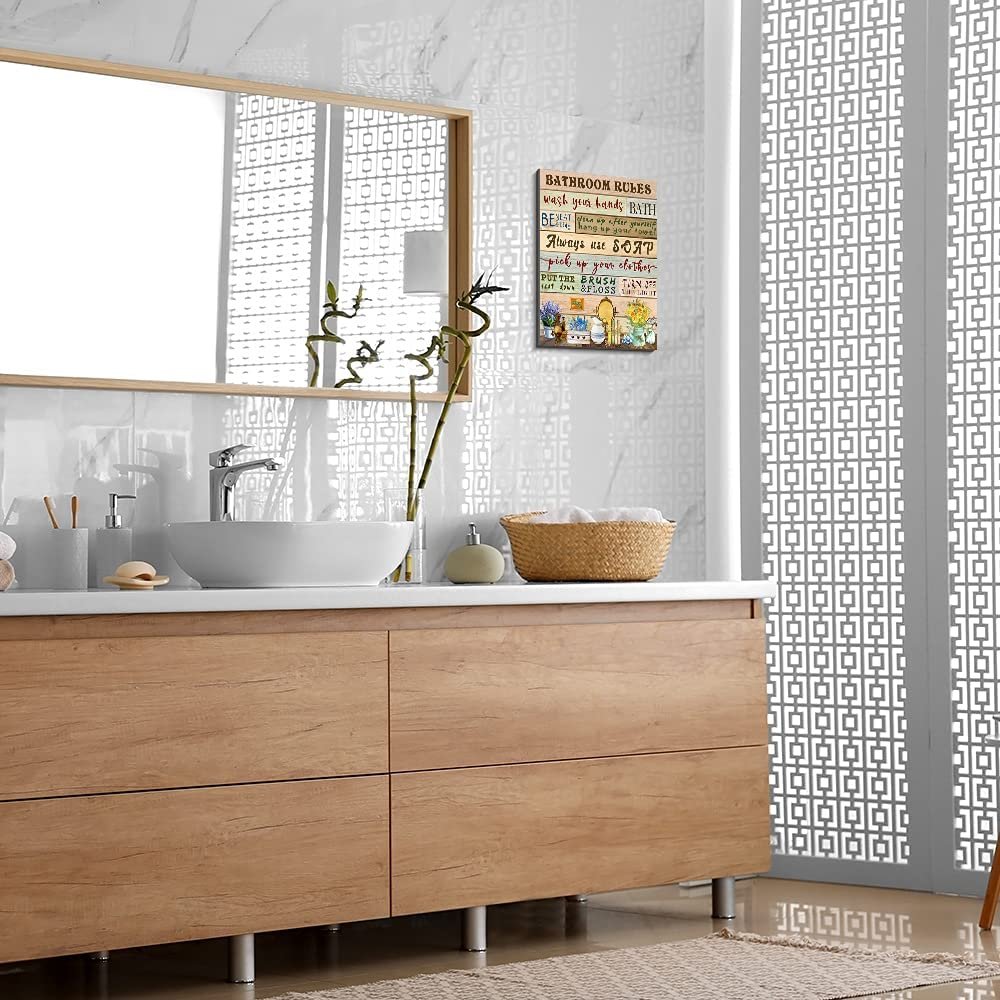 لافتة حائط للحمام، لافتات خشبية ديكورية بتصميم قواعد حمام مضحكة بعبارة "Wash Your Hands" لديكور المنزل الريفي للحمام من كريوات، 27 سم × 35 سم × 5 ملم - صورة 2