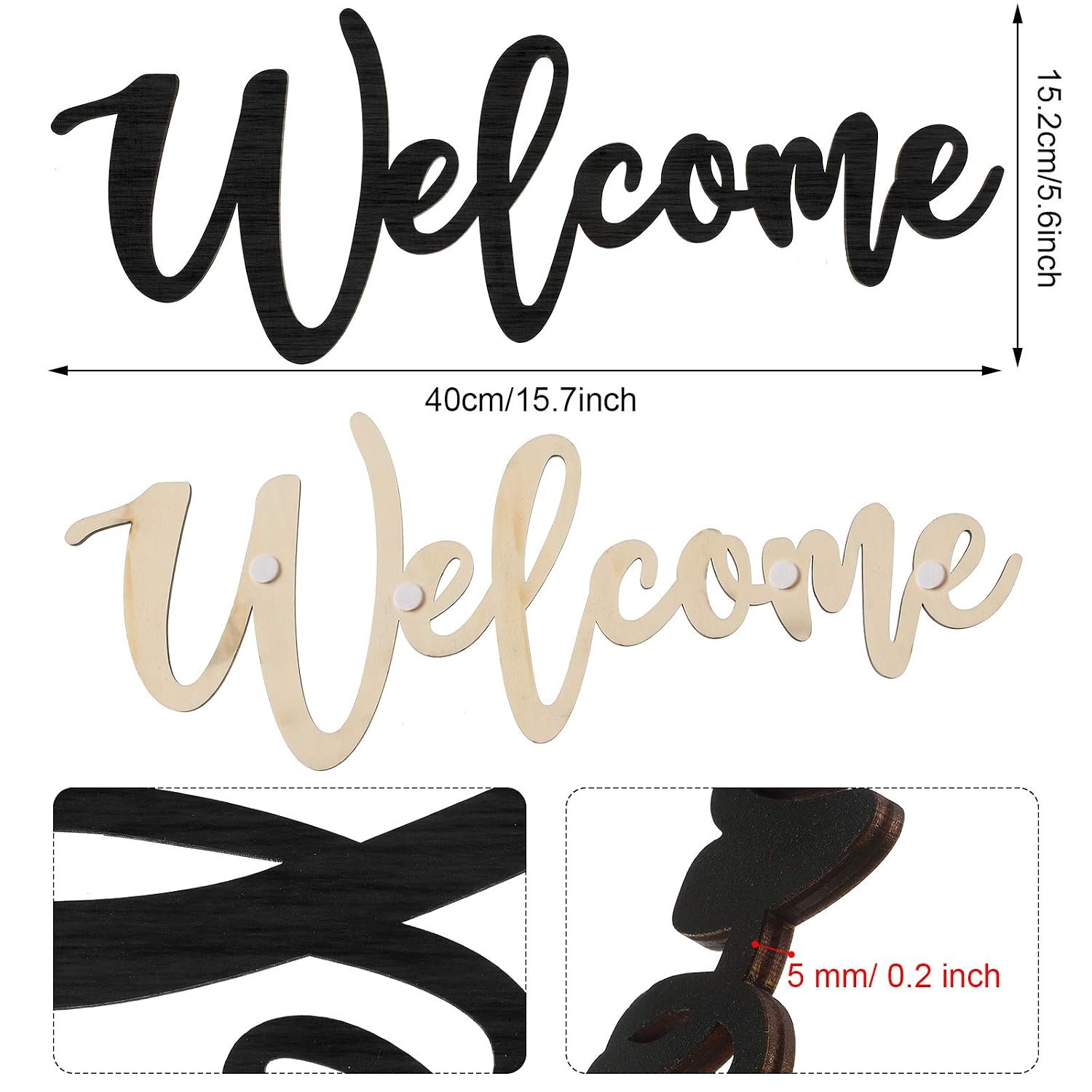 لافتة خشبية وديكور حائط عبارة "Welcome" وتصميم أنيق للباب الأمامي وديكور المنزل الريفي من جيتيك، أسود 40 × 15.2 سم - صورة 7