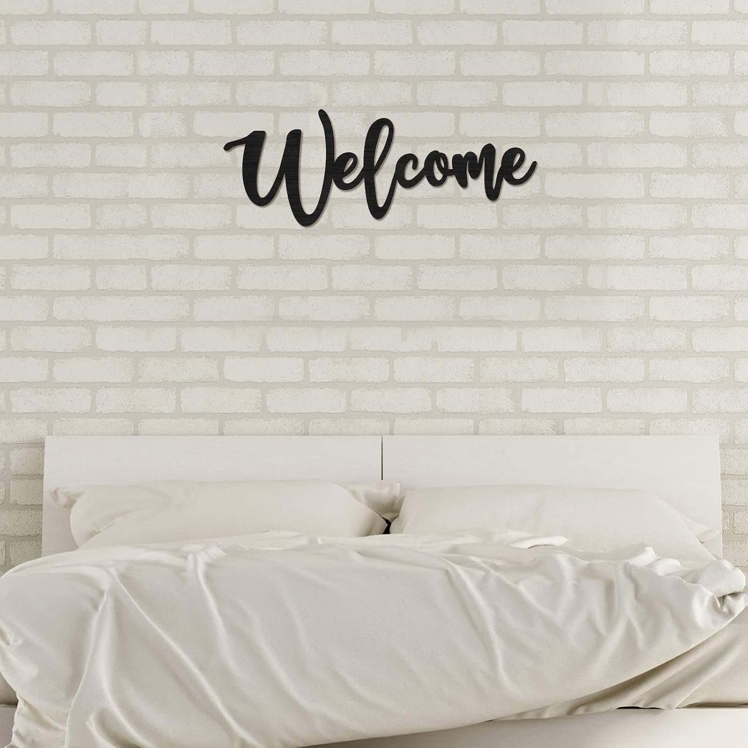 لافتة خشبية وديكور حائط عبارة "Welcome" وتصميم أنيق للباب الأمامي وديكور المنزل الريفي من جيتيك، أسود 40 × 15.2 سم - صورة 6