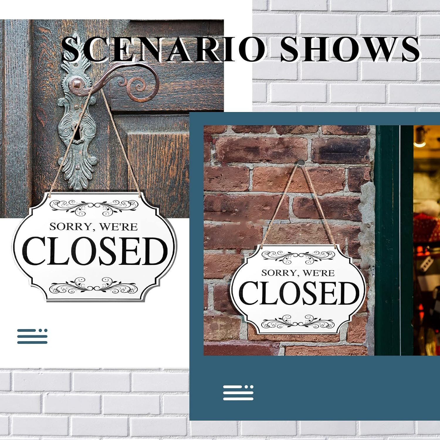 لافتة خشب عتيق قابلة للانعكاس على الوجهين بعبارة "Come In We're Open" و"Closed" تعلق على باب ونافذة المتجر والمقهى والمحل - 11.8×7.8 بوصة (ألواح بلون أبيض، كلمات بلون أسود) - صورة 7