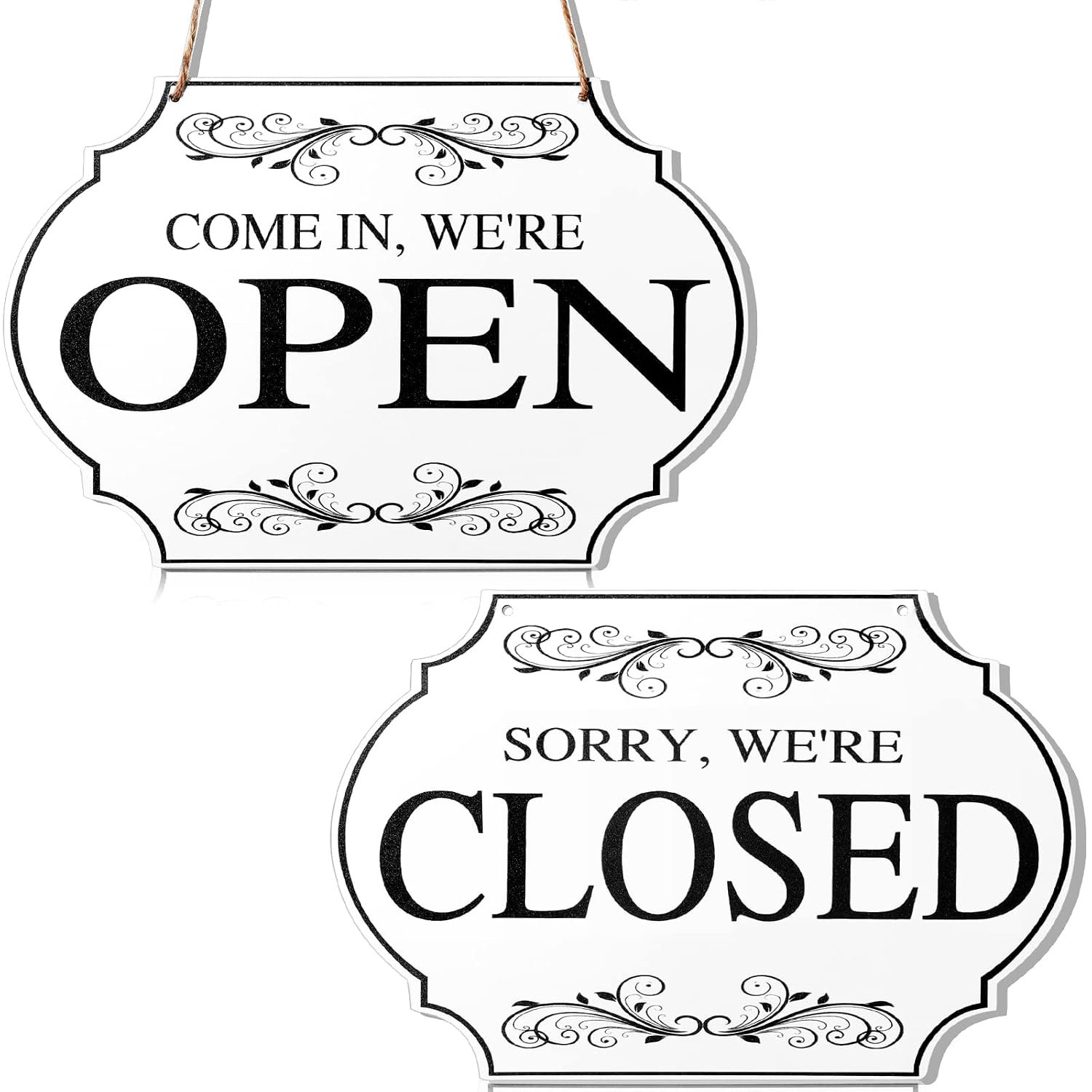 لافتة خشب عتيق قابلة للانعكاس على الوجهين بعبارة "Come In We're Open" و"Closed" تعلق على باب ونافذة المتجر والمقهى والمحل - 11.8×7.8 بوصة (ألواح بلون أبيض، كلمات بلون أسود) - صورة 8