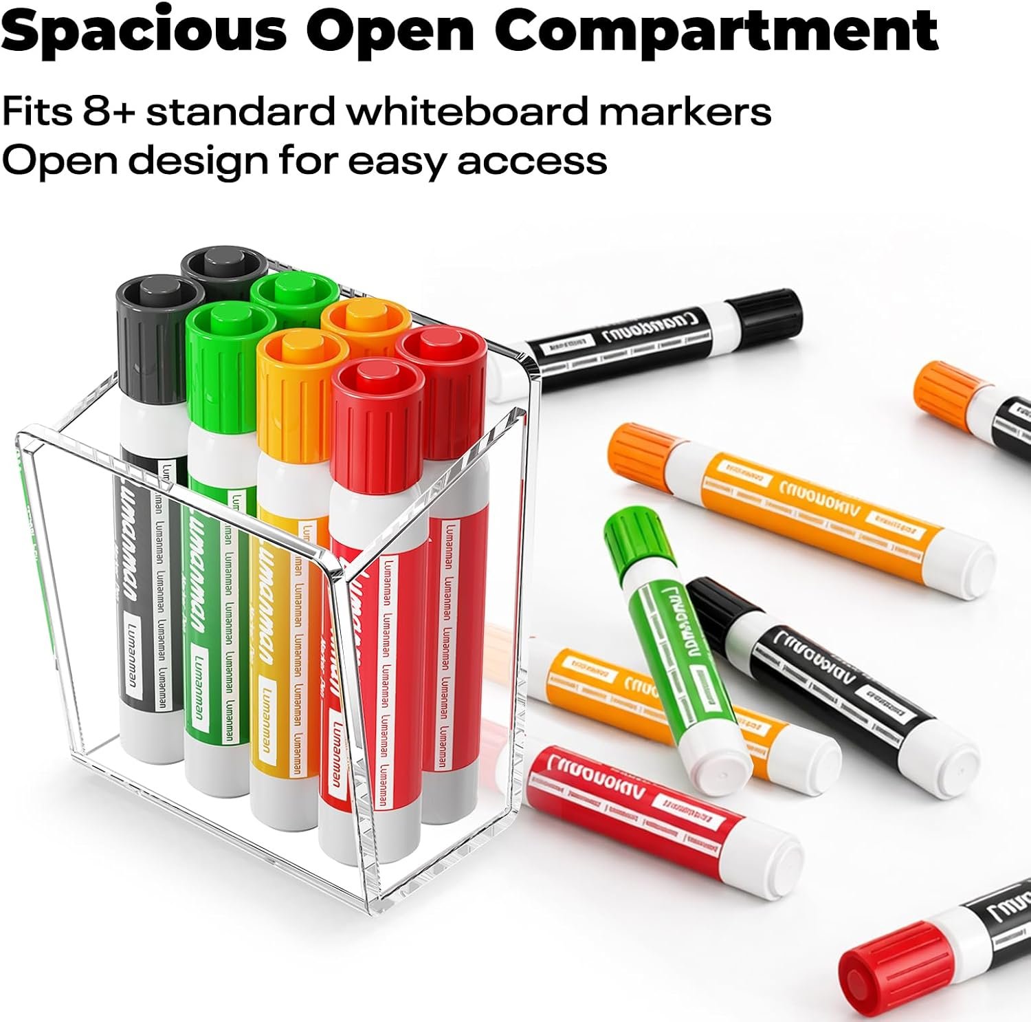 Acrylic Whiteboard Marker Holder, Magnetic or Adhesive Mount Marker Organizer for Fridge, Classroom and Office, Clear Dry Erase Marker Storage, Holds 8+ Markers - صورة 3