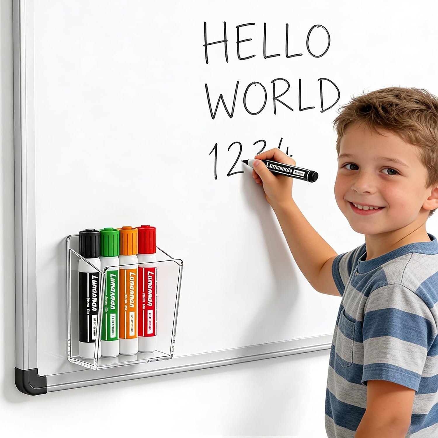 Acrylic Whiteboard Marker Holder, Magnetic or Adhesive Mount Marker Organizer for Fridge, Classroom and Office, Clear Dry Erase Marker Storage, Holds 8+ Markers - صورة 7