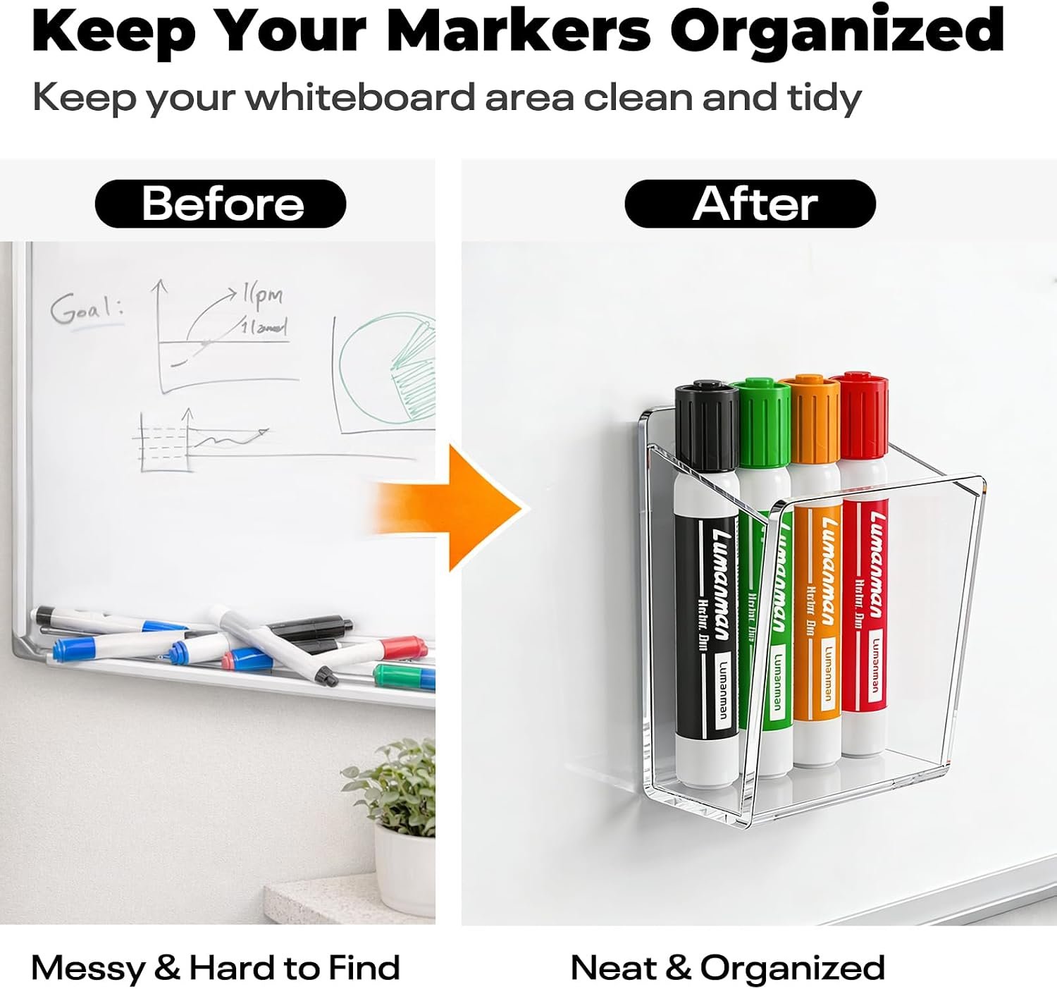 Acrylic Whiteboard Marker Holder, Magnetic or Adhesive Mount Marker Organizer for Fridge, Classroom and Office, Clear Dry Erase Marker Storage, Holds 8+ Markers - صورة 5