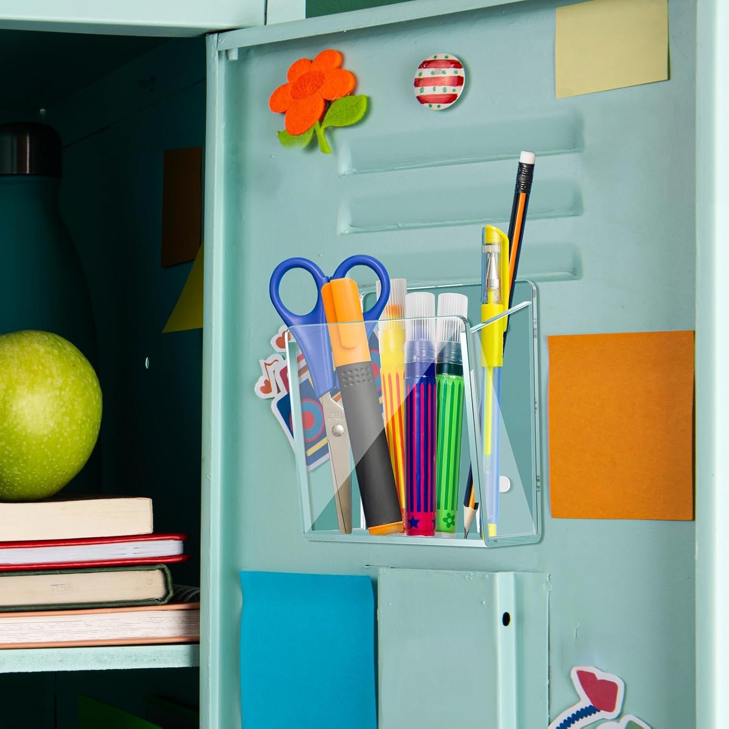 Acrylic Whiteboard Marker Holder, Magnetic or Adhesive Mount Marker Organizer for Fridge, Classroom and Office, Clear Dry Erase Marker Storage, Holds 8+ Markers - صورة 6
