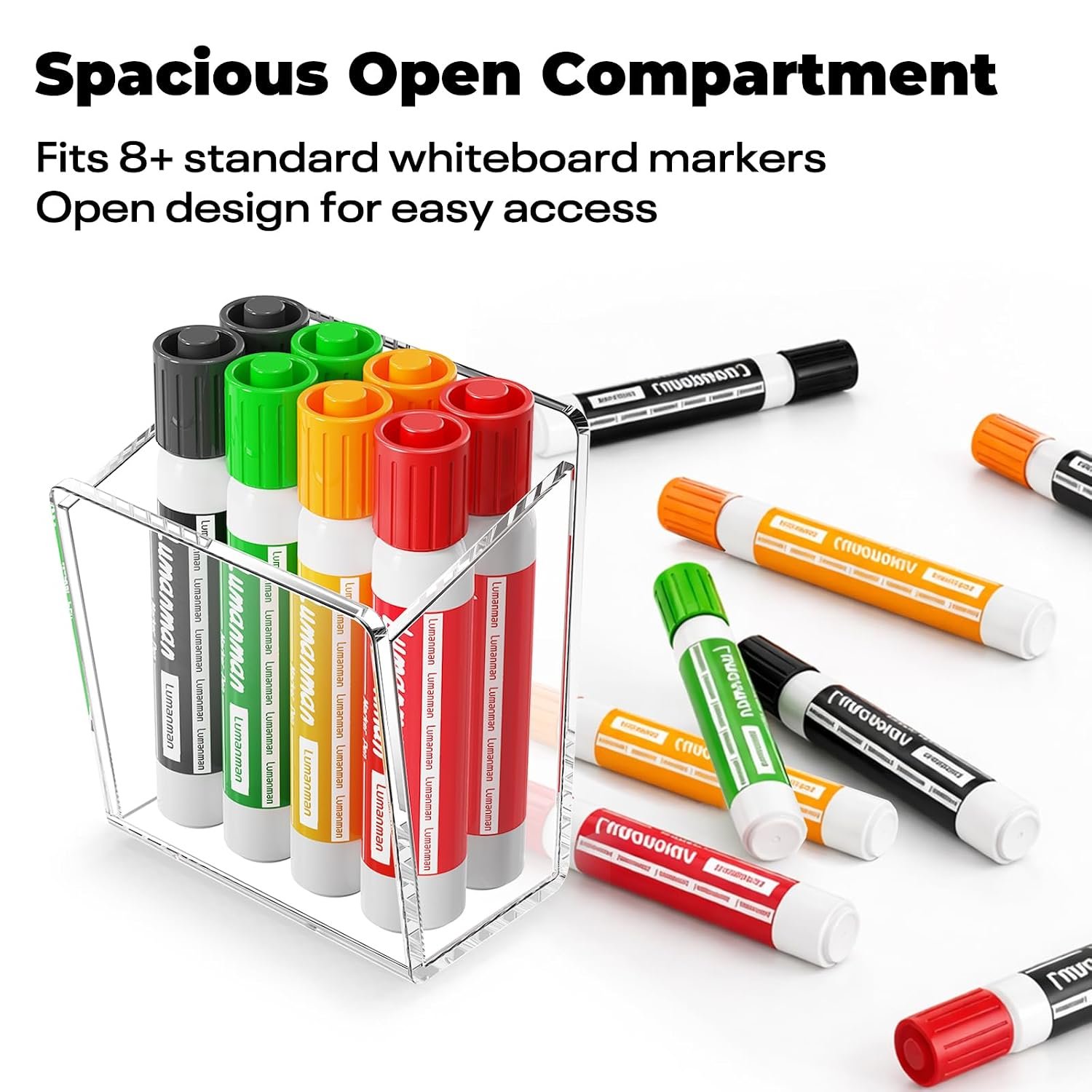 Acrylic Whiteboard Marker Holder, Magnetic or Adhesive Mount Marker Organizer for Fridge, Classroom and Office, Clear Dry Erase Marker Storage, Holds 8+ Markers - صورة 11