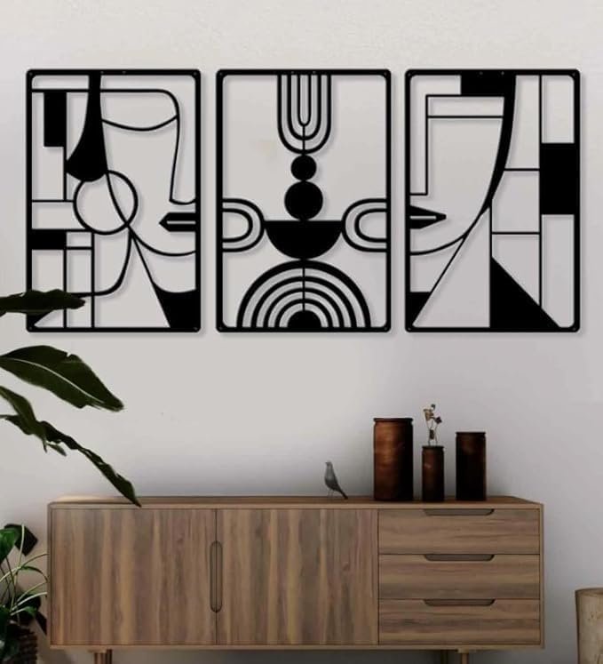 لوحات جدارية تجريدية عصرية، لوحة جدارية بتصميم هندسي لغرفة المعيشة، لون أسود، مقاس 31.75 × 47 سم، مجموعة من 3 قطع - صورة 7