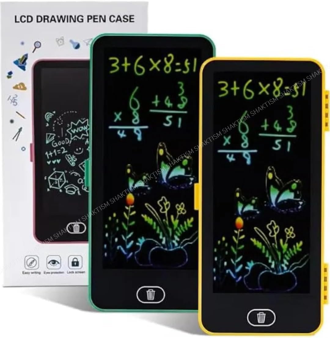 صندوق اقلام تابلت للكتابة بشاشة LCD من شاكتيسم، حافظة لوحة رسم مع زر محو، تخزين سحري للادوات المكتبية، متعدد الالوان - صورة 2