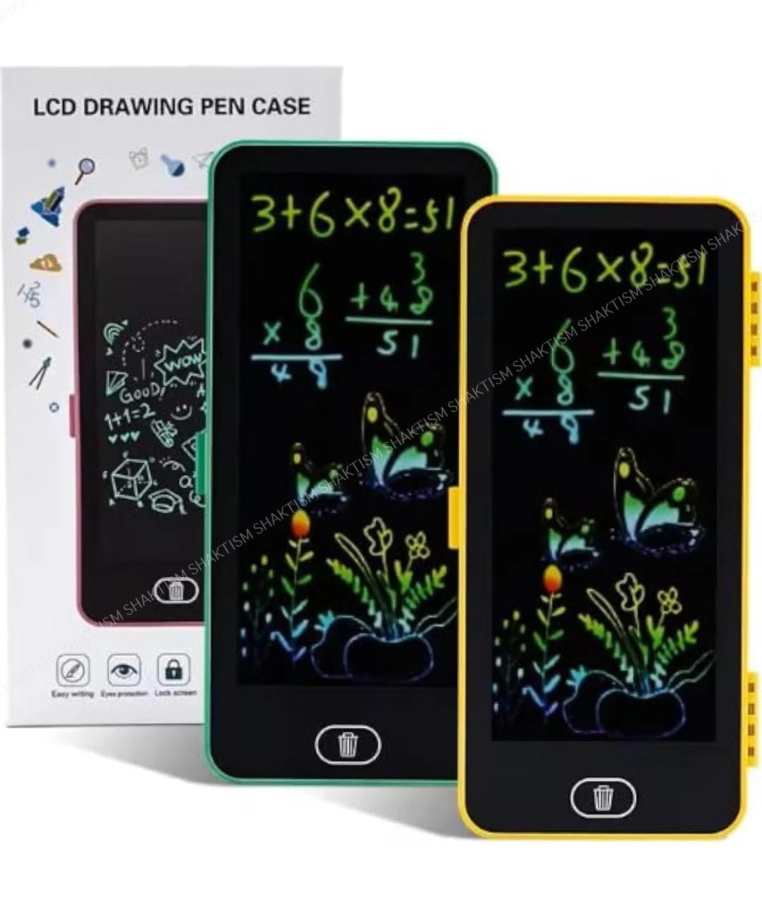 صندوق اقلام تابلت للكتابة بشاشة LCD من شاكتيسم، حافظة لوحة رسم مع زر محو، تخزين سحري للادوات المكتبية، متعدد الالوان - صورة 6
