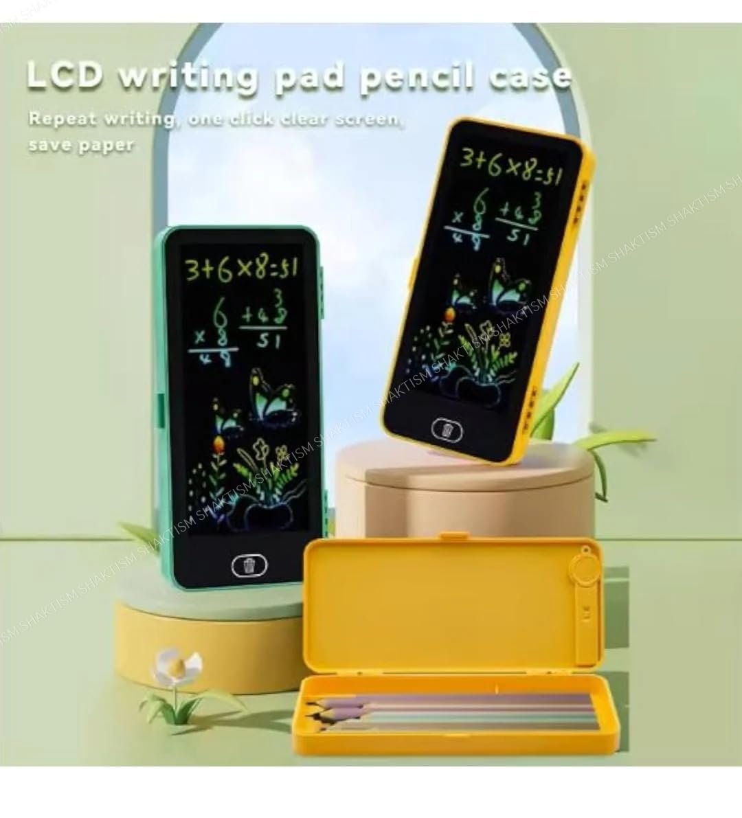 صندوق اقلام تابلت للكتابة بشاشة LCD من شاكتيسم، حافظة لوحة رسم مع زر محو، تخزين سحري للادوات المكتبية، متعدد الالوان - صورة 7