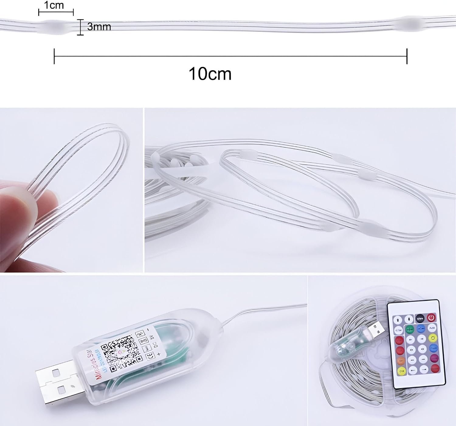 شريط إضاءة ليد USB - مصابيح ذكية بألوان الفضاء اللوني ار جي بي مقاومة للماء، طول 5 م مع تحكم عن طريق تطبيق الموبايل، جهاز تحكم عن بعد متضمن لسهولة تخصيص الألوان واعداد الأجواء. - صورة 2