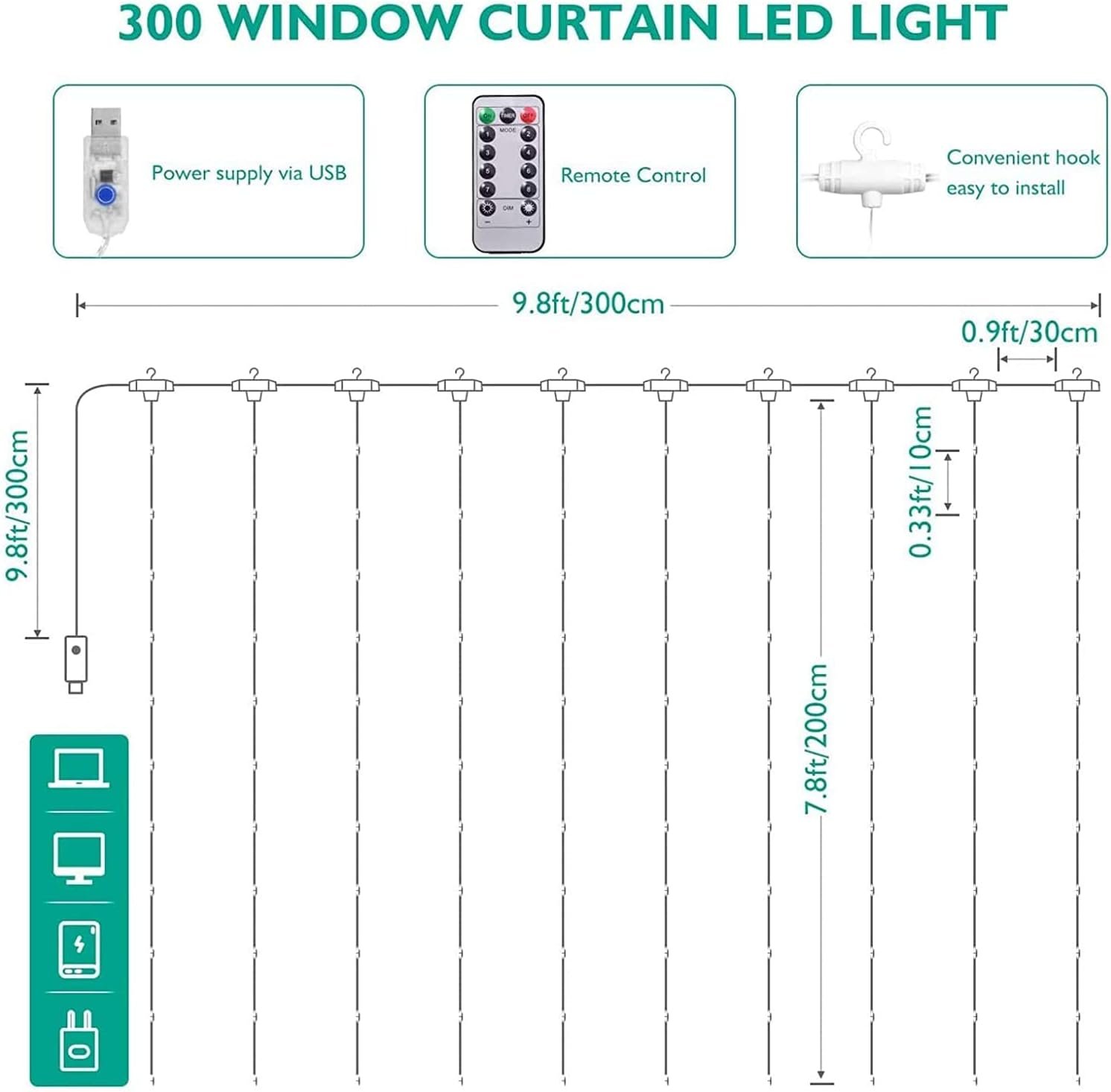 شريط ستارة نافذة مقاوم للماء باضاءة LED USB مع جهاز تحكم عن بعد من ساينش (1×3 متر)، أصفر - صورة 6
