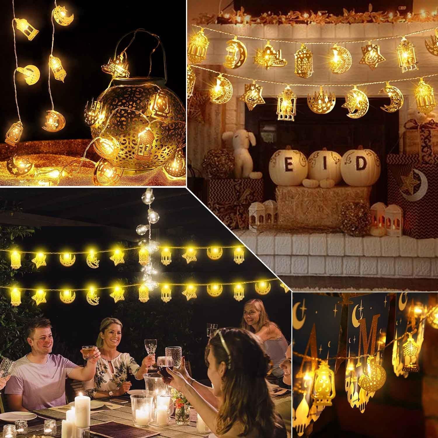 10 مصابيح LED بطول 5 اقدام من كيمووت خيالية بوضعين للبطارية ابيض دافئ مصباح رمضان اسلامي اضواء زينة العيد جنية على شكل نجمة وقمر للاماكن الداخلية والمنزل والحديقة واعياد الميلاد... - صورة 6