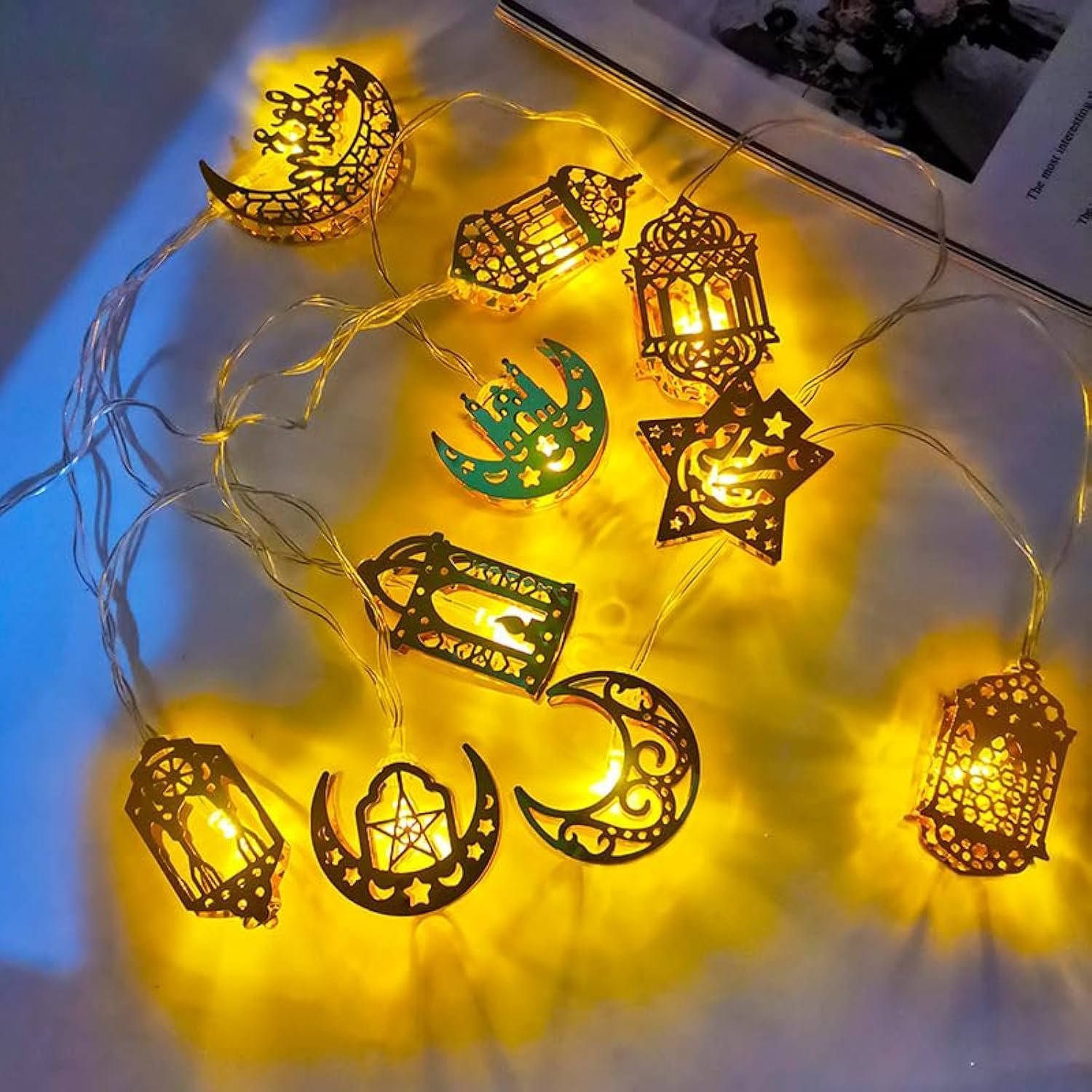 10 مصابيح LED بطول 5 اقدام من كيمووت خيالية بوضعين للبطارية ابيض دافئ مصباح رمضان اسلامي اضواء زينة العيد جنية على شكل نجمة وقمر للاماكن الداخلية والمنزل والحديقة واعياد الميلاد... - صورة 7