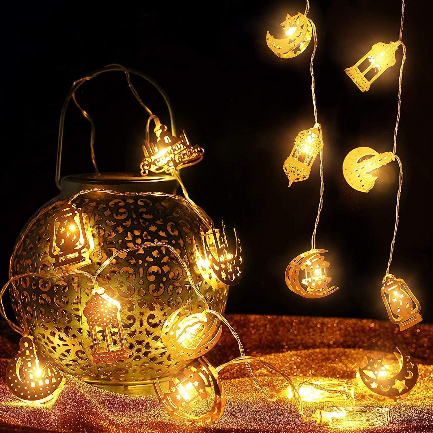 مصابيح خيالية لرمضان والعيد مصباح زينة رمضان وعيد مبارك بطول 6.5 قدم 10 فوانيس ليد لعيد المسلمين للحفلات والاحتفالات أحمر - صورة 6
