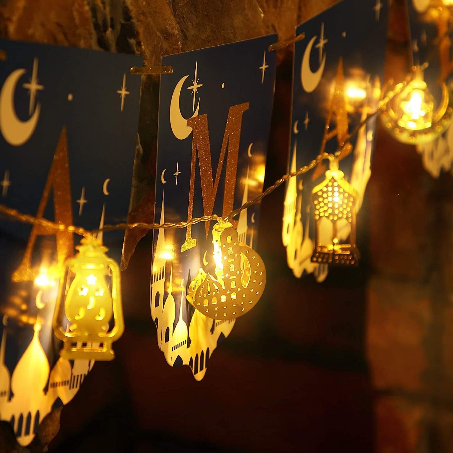 مصابيح خيالية لرمضان والعيد مصباح زينة رمضان وعيد مبارك بطول 6.5 قدم 10 فوانيس ليد لعيد المسلمين للحفلات والاحتفالات أحمر - صورة 5