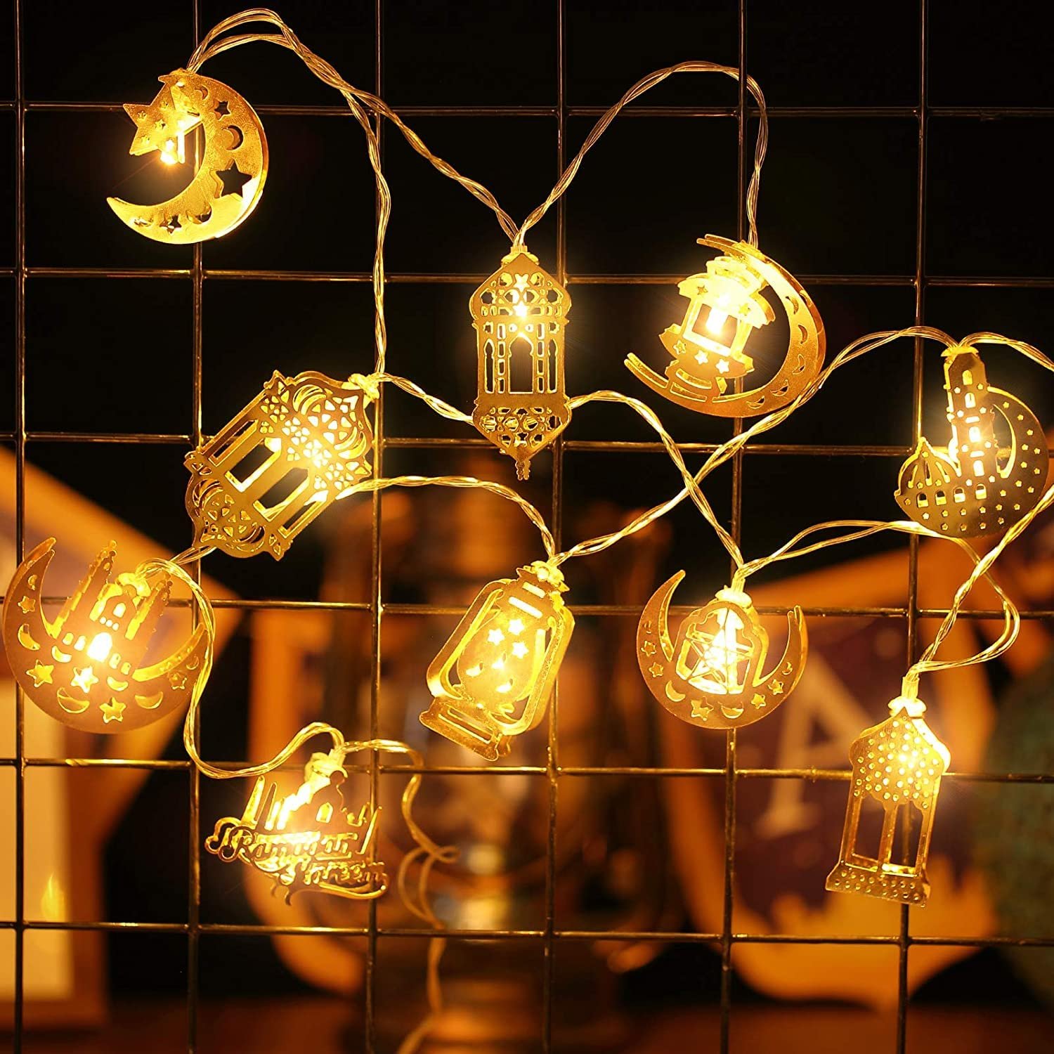 مصابيح خيالية لرمضان والعيد مصباح زينة رمضان وعيد مبارك بطول 6.5 قدم 10 فوانيس ليد لعيد المسلمين للحفلات والاحتفالات أحمر - صورة 8