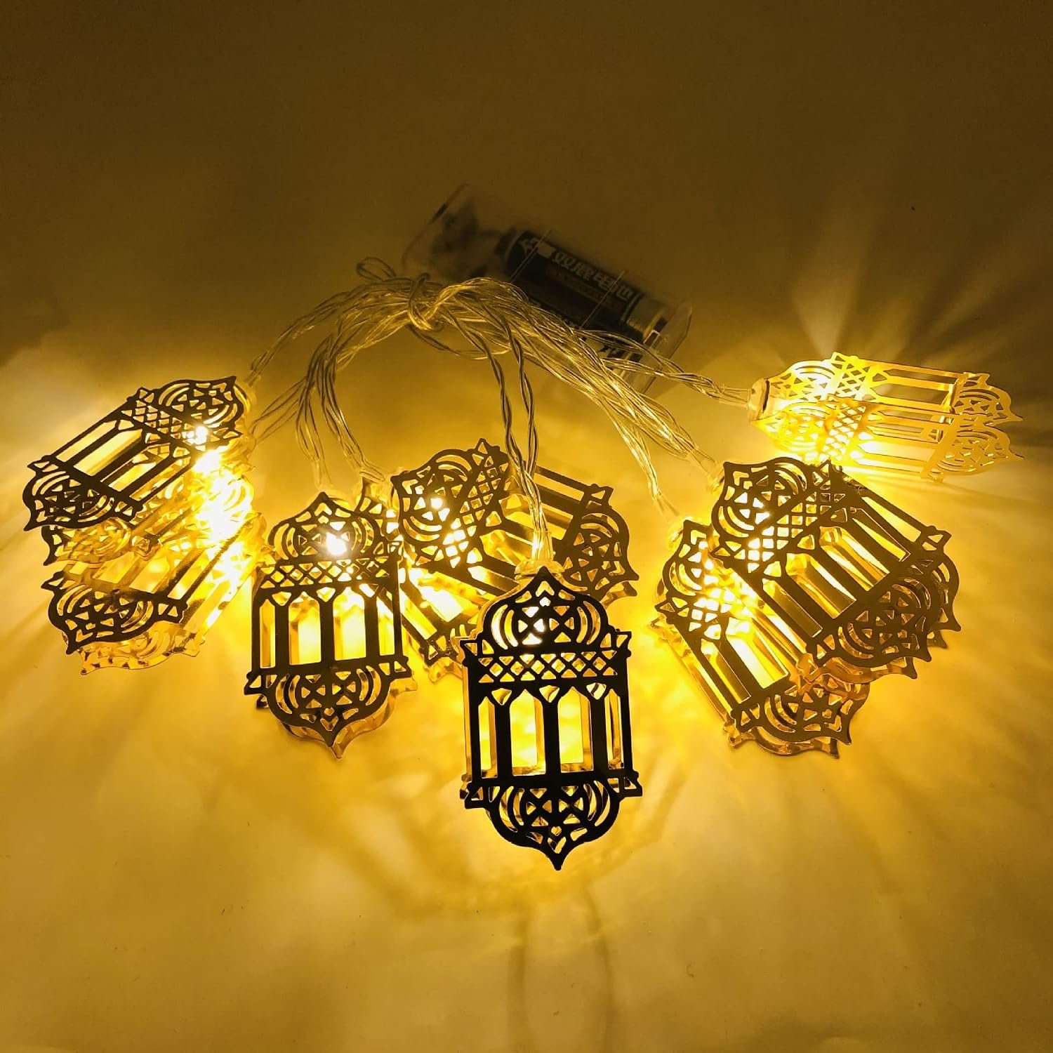 مصابيح LED خيالية لشهر رمضان والعيد من هاوشيكس، مصابيح زينة بتصميم اسلامي للاحتفالات والبيسترو وديكور المنزل (J)، ، جيه , 1 متر، أبيض دافئ