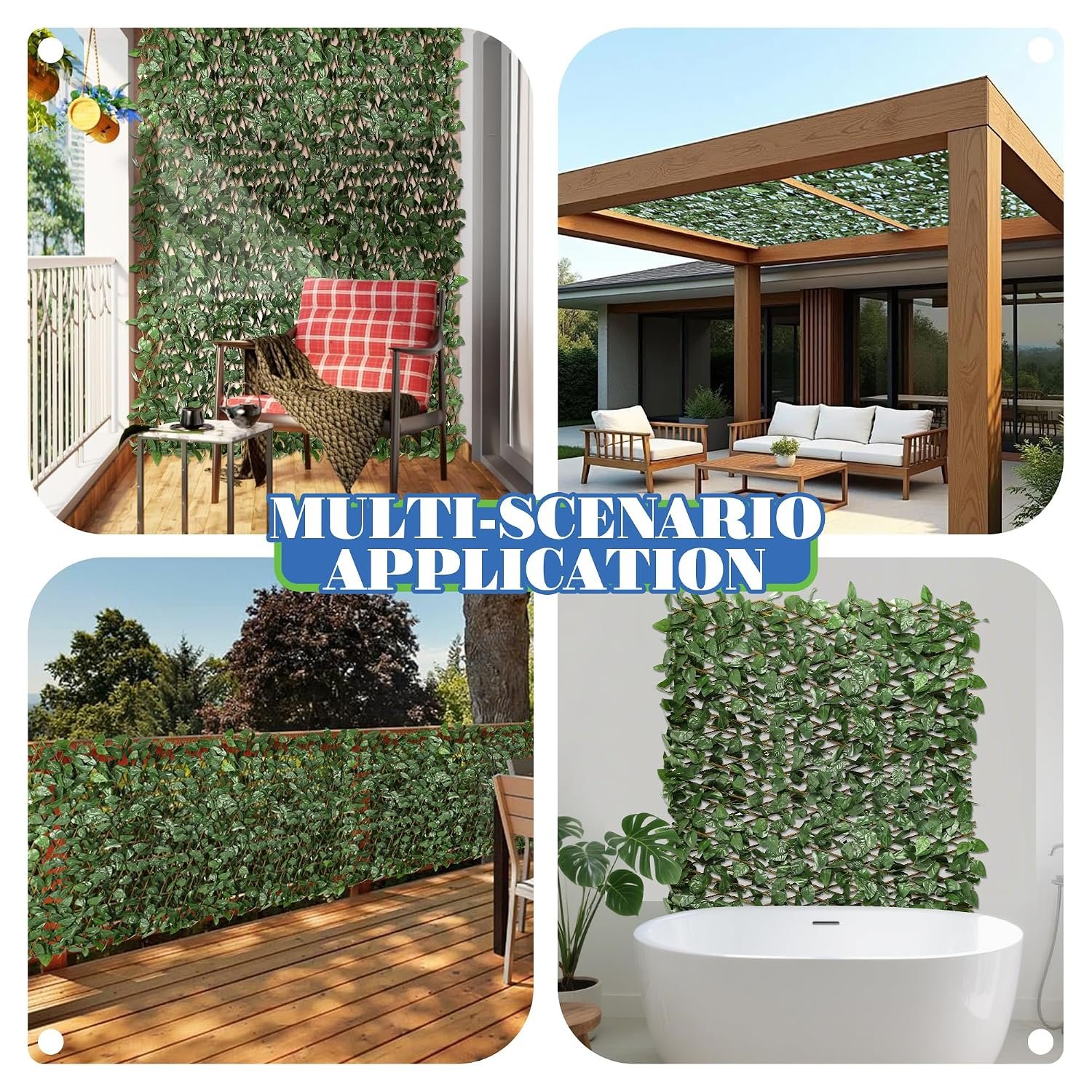 سياج قابلة للتوسيع/ التمدد مزينة بورق شجرة البقس واللبلاب الصناعي علي جانب واحد من ايكوبتس، تمنحك الخصوصية في الاماكن الخارجية والحدائق والفناء - قطعة واحدة - صورة 9