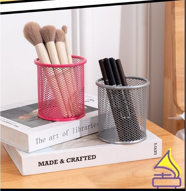 ASEANAO Pen Holder Mesh Pencil Holder Metal Pen Holder Cup Pencil Cup Holder for Desk Office Pen Organizer (Round Dark blue) - صورة 3