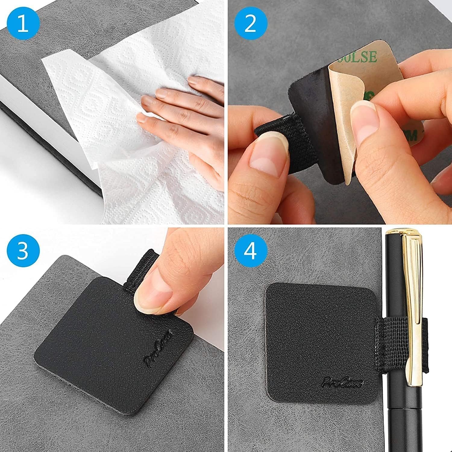 Dr.KeyProCase Self Adhesive Pen Loop Holder, for Dairy Notebooks Journals Planners, Elastic 【5 Pack】Stick On Pen Holder Stylus Loop -Black - صورة 4