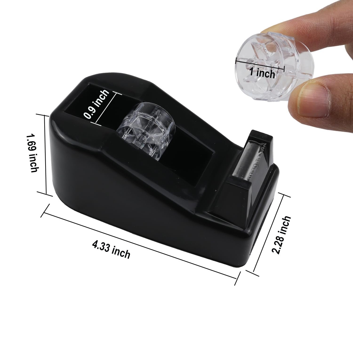 1Pcs Desktop Tape Dispenser,Adhesive Roll Holder with Weighted Nonskid Base,Office Tape Dispensers for School, Office and Home (Black) - صورة 7