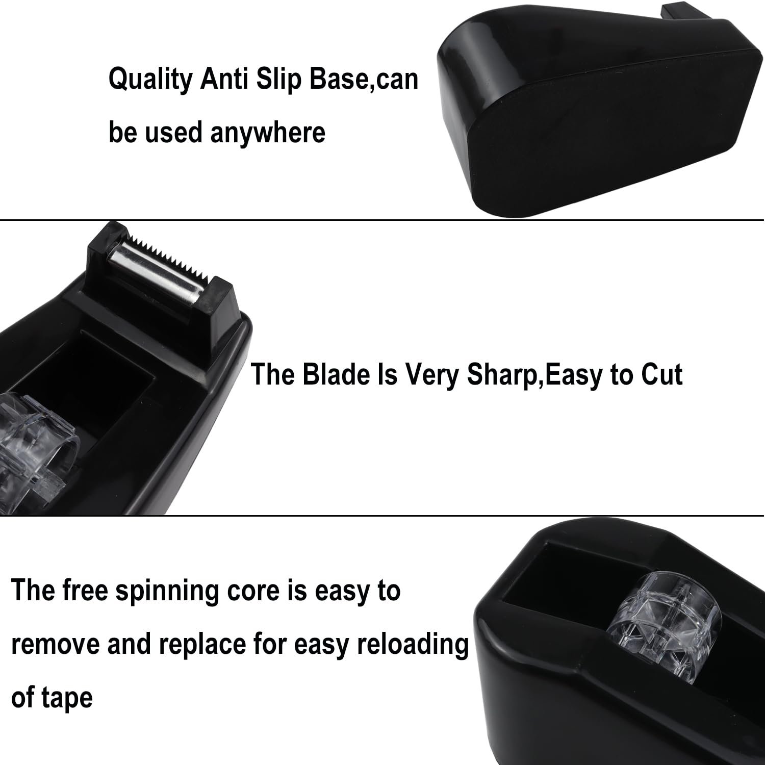 1Pcs Desktop Tape Dispenser,Adhesive Roll Holder with Weighted Nonskid Base,Office Tape Dispensers for School, Office and Home (Black) - صورة 8