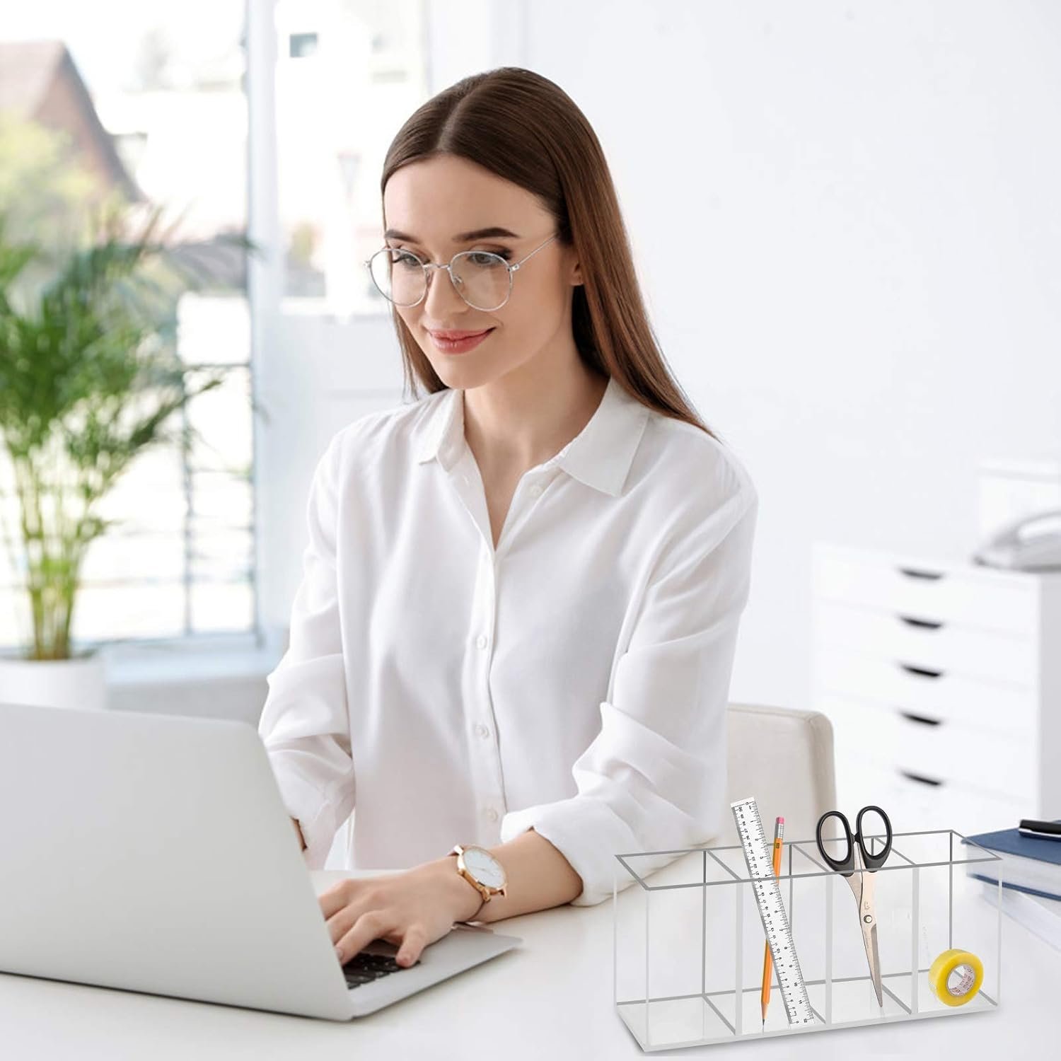 حامل أقلام من الأكريليك بي تي ريماري رصاص منظم للمكتب أدوات مكتبية حاوية تخزين للأقلام وفرش المكياج وعاء للفرش - صورة 4
