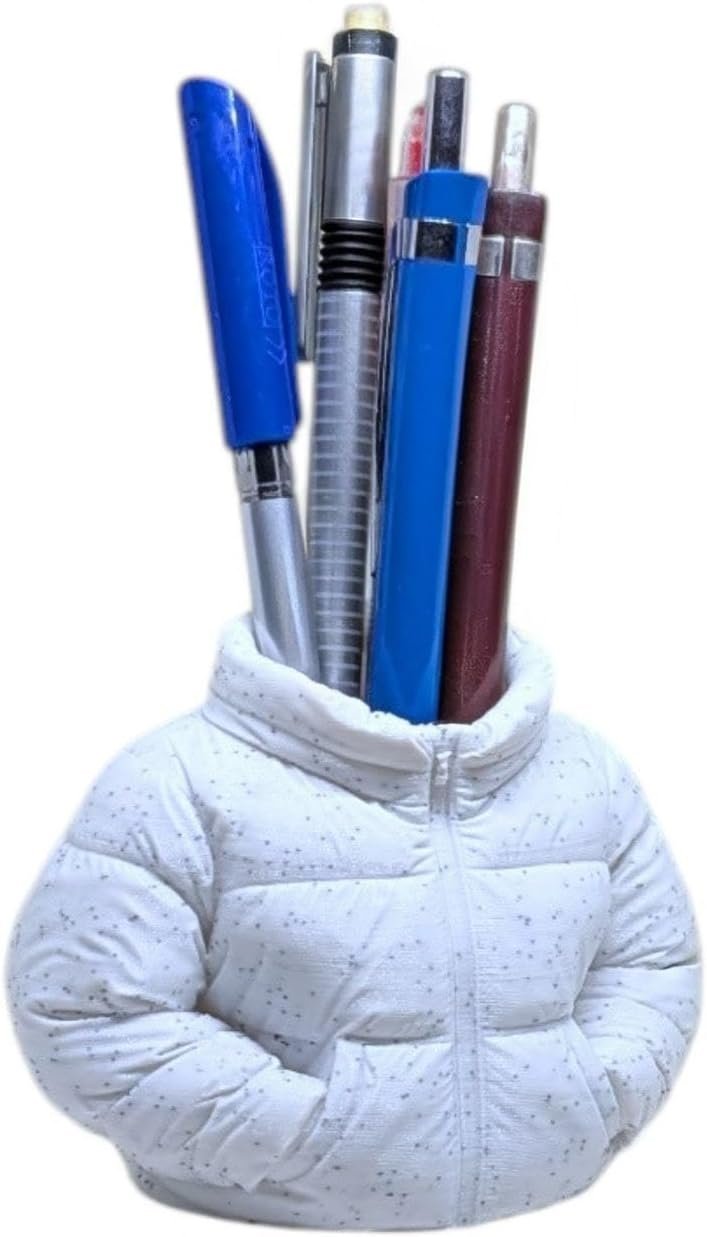 حامل أقلام بتصميم جاكيت وسويت شيرت مبطن للمكتب، منظم أقلام لطيف وممتع للمنزل والمكتب لحمل الأقلام الجاف والرصاص بتصميم جاكيت بلون فضي - صورة 8