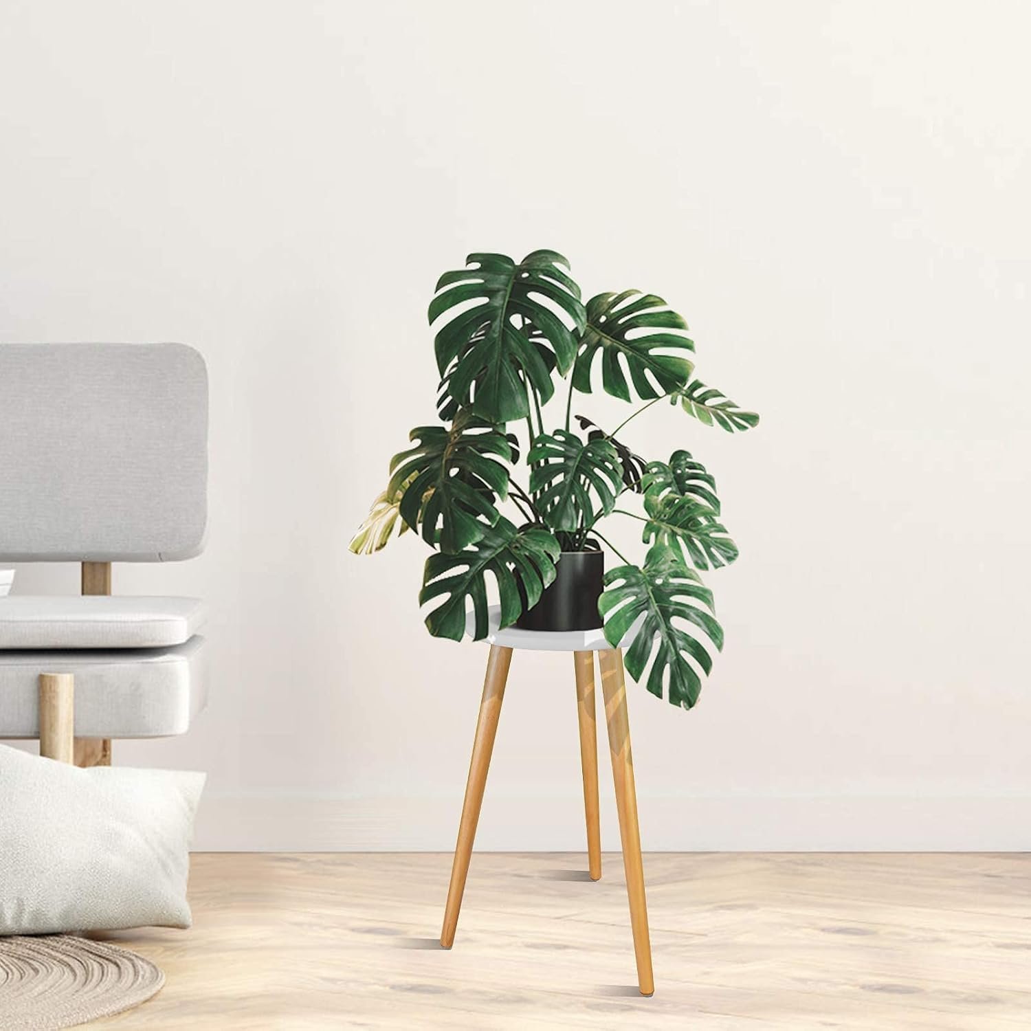 حامل أصيص نباتات داخلي بتصميم مرتفع، طاولة أنيقة جانبية دائرية صغيرة للنباتات والزهور من يونيديم، ارتفاع 53/48 سم - صورة 7