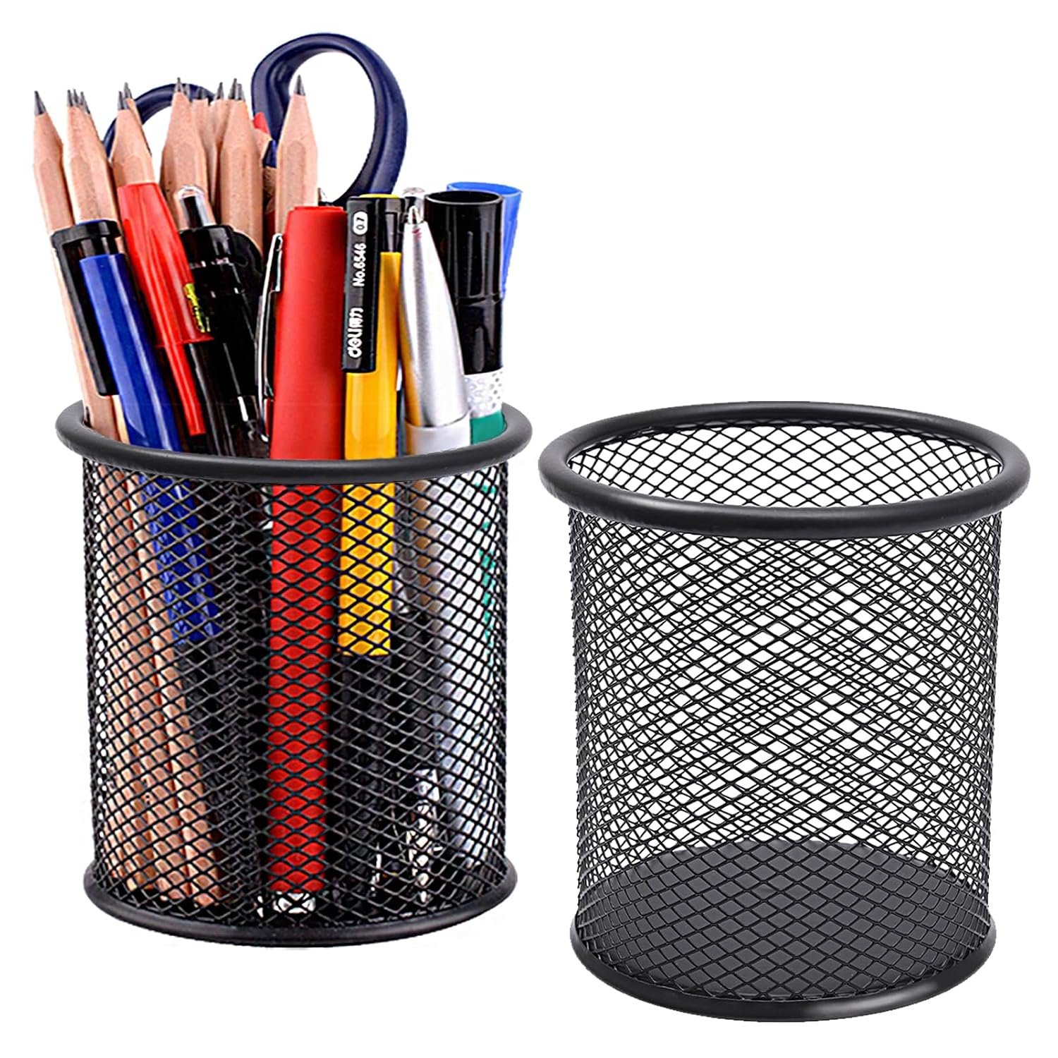 حامل أقلام من كوالسن، بتصميم عصري شبكي، باللون الأسود، مصنوع من المعدن الشبكي، متين ومقاوم للصدأ، قطعتان للمكتب - صورة 7
