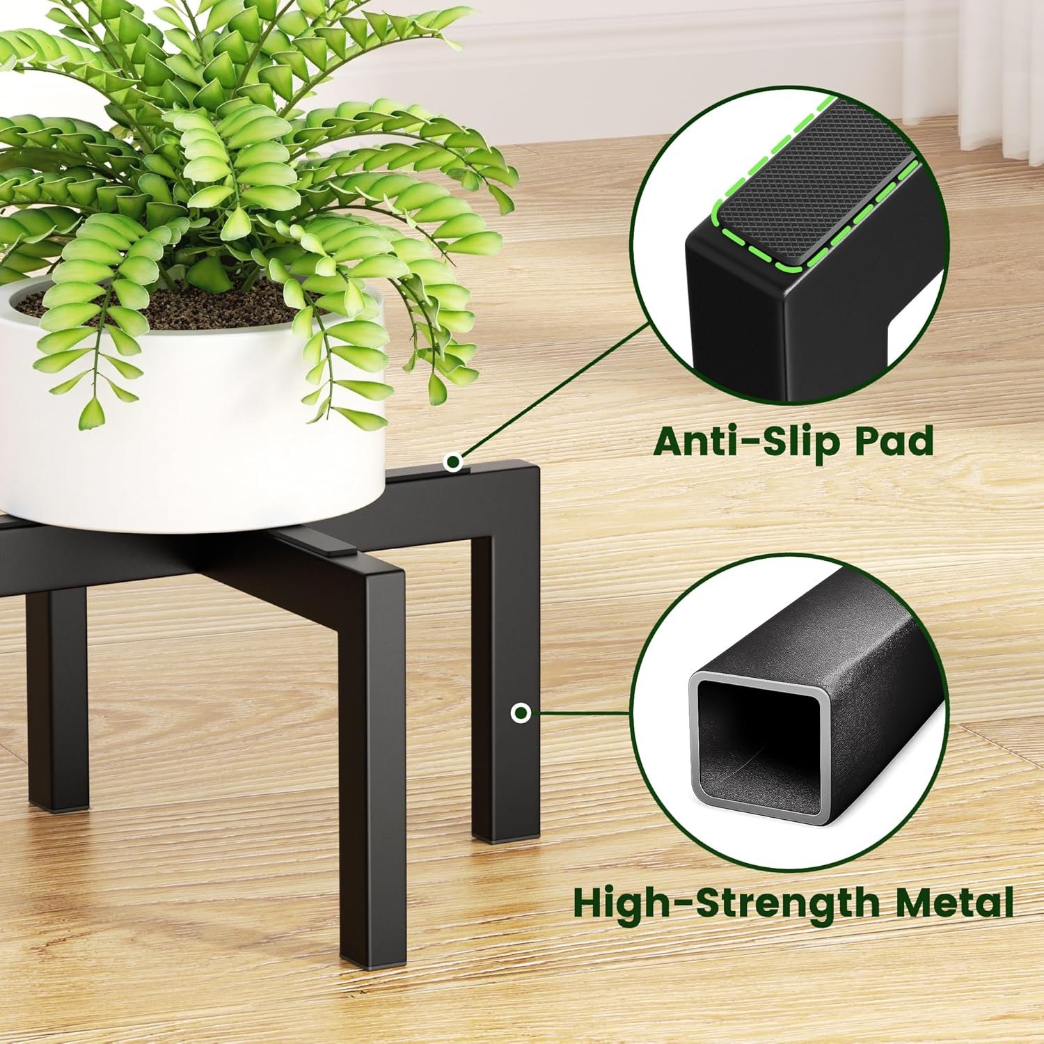 pickpiff Plant Stand Indoor Outdoor Flower Holder Riser Low Profile 150lbs Heavy Duty For Pots 5–12'' Black, Metal - صورة 6