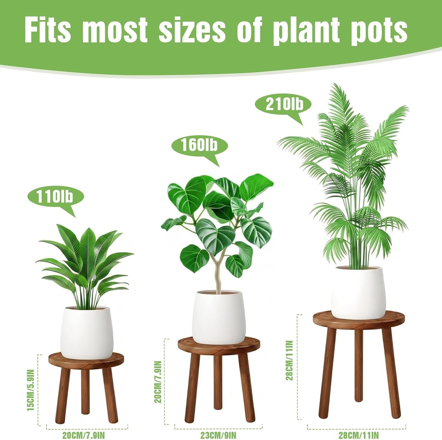 3-Pack Wood Plant Stands Indoor, Single Plant Stand for 6-12 Inch Pots, Mid-Century Modern Plant Stool, Tall Plant Stand for Large Plants for Living Room, Balcony, Office - صورة 3