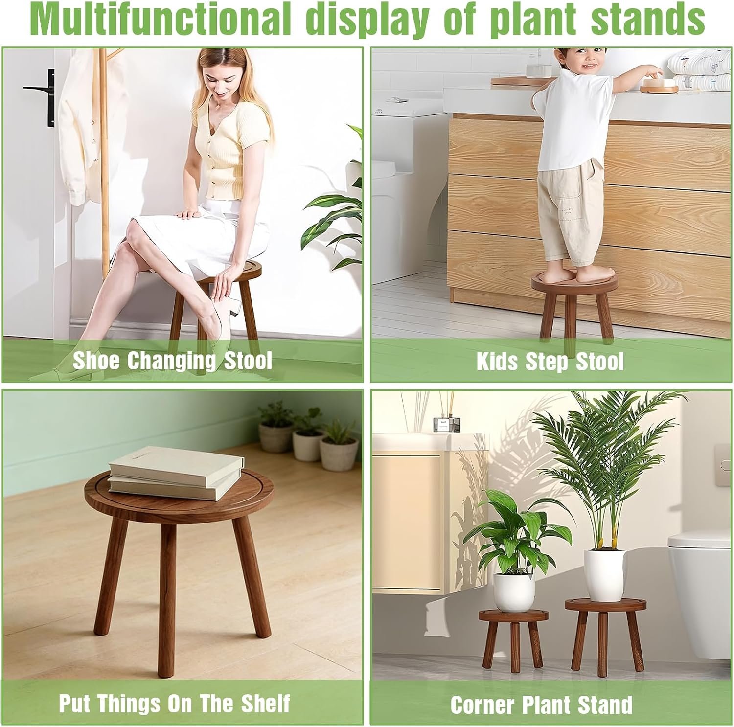 3-Pack Wood Plant Stands Indoor, Single Plant Stand for 6-12 Inch Pots, Mid-Century Modern Plant Stool, Tall Plant Stand for Large Plants for Living Room, Balcony, Office - صورة 6
