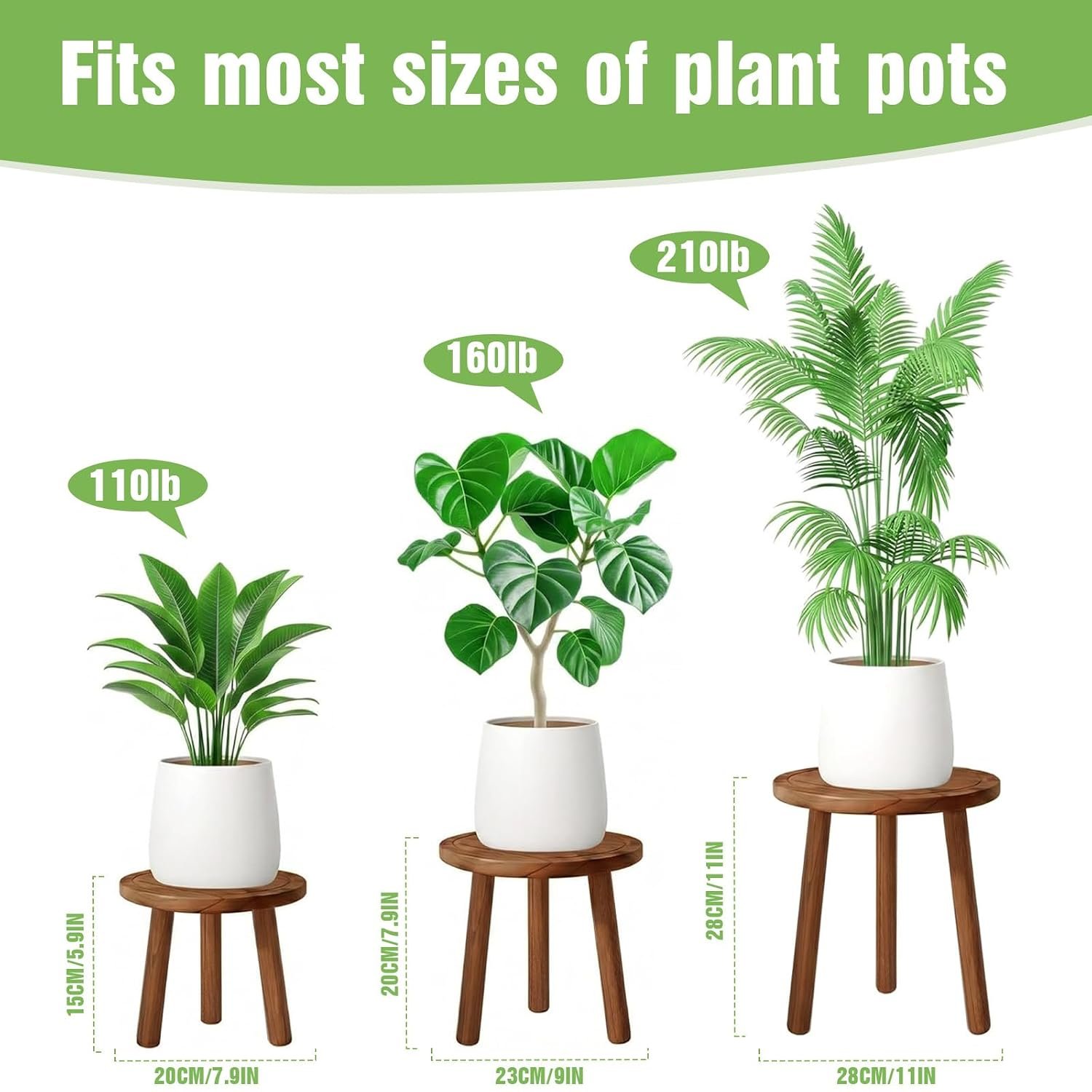 3-Pack Wood Plant Stands Indoor, Single Plant Stand for 6-12 Inch Pots, Mid-Century Modern Plant Stool, Tall Plant Stand for Large Plants for Living Room, Balcony, Office - صورة 9