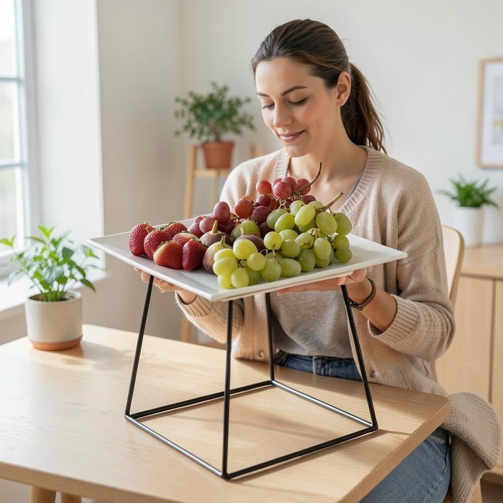 قاعدة معدنية مربعة - حامل عرض طبق ابيض انيق 27 × 27 سم، خيارات 17 سم و10 سم بلمسة نهائية ذهبية او سوداء غير لامعة (اسود 17 سم) - صورة 2