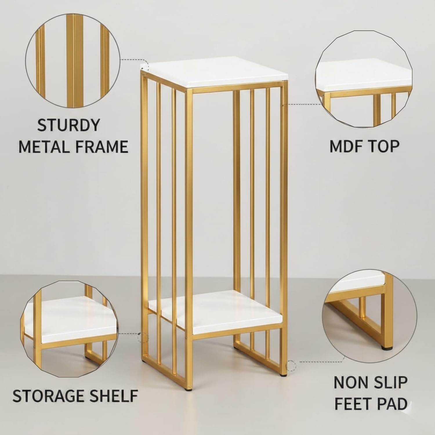 EDEUEQUE Wrought Metal Pedestal Planter Stand 22 Inch Two Tier Compact Corner Flower Pots Holder with MDF Shelving End Table indoor-outdoor for garden patio, terrace, living... - صورة 10
