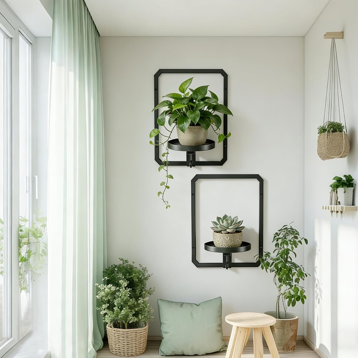 Indoor Wall Plant Stand with Parts Metal Plant Rack Window Plant Shelves Hanging Planters Display Shelving for Hanging Plants for Home Indoor and Outdoor (rectangle) - صورة 4