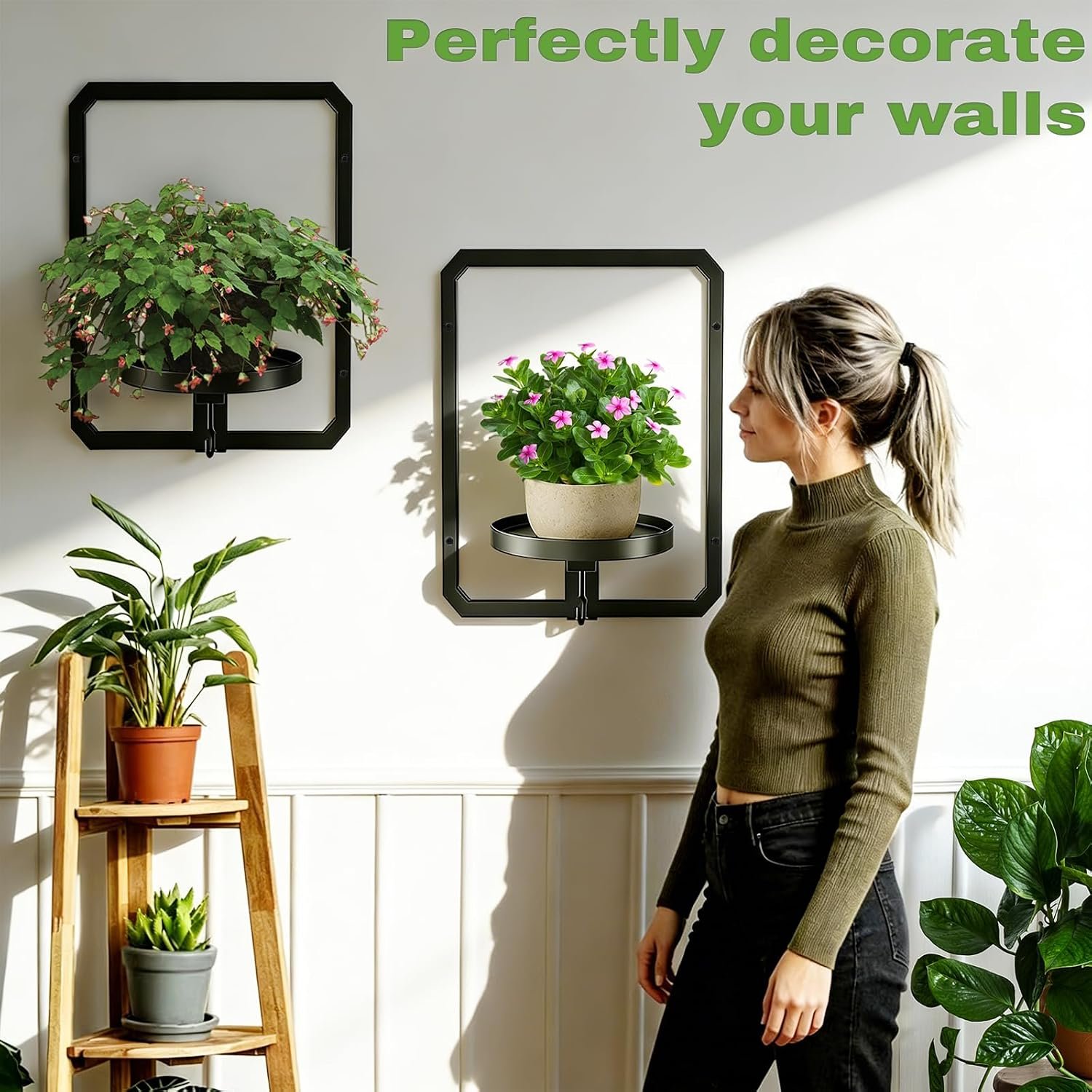 Indoor Wall Plant Stand with Parts Metal Plant Rack Window Plant Shelves Hanging Planters Display Shelving for Hanging Plants for Home Indoor and Outdoor (rectangle) - صورة 7