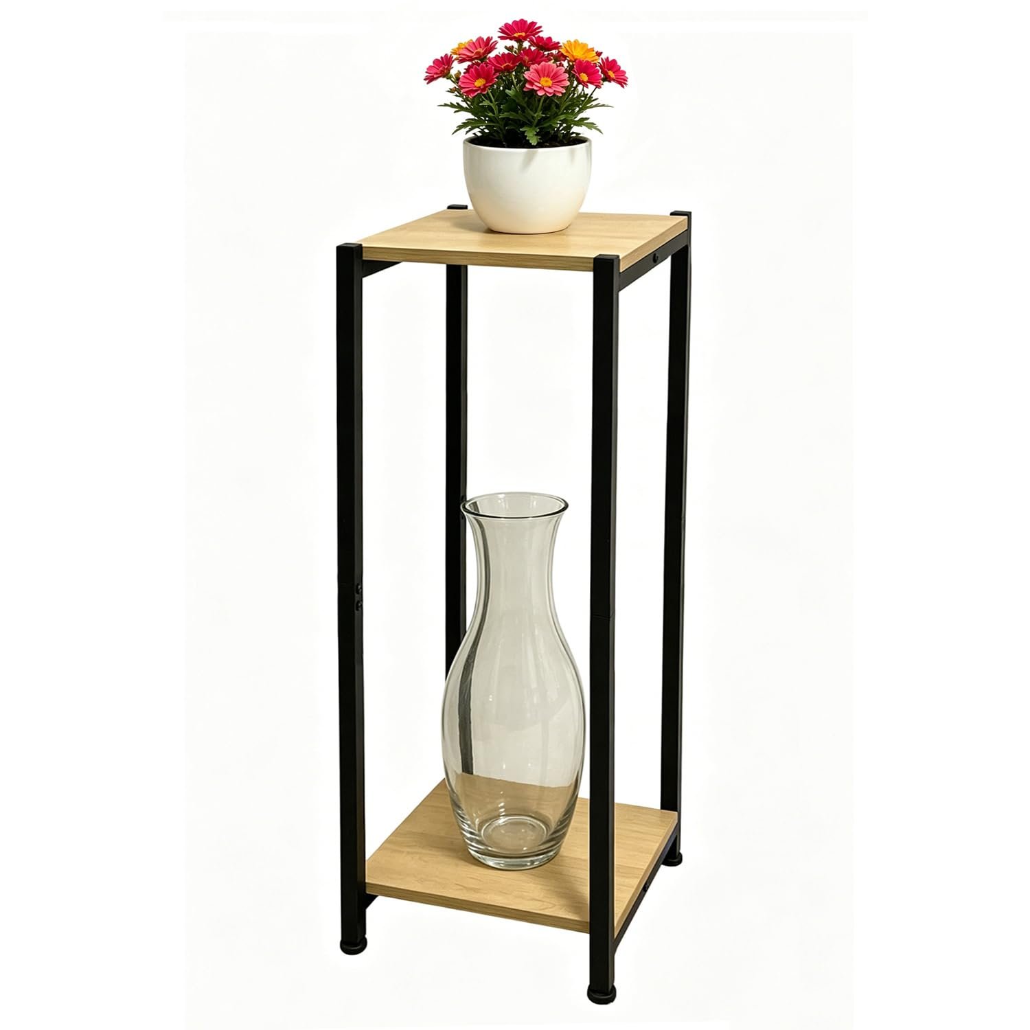 Dipion Tall Plant Stand Indoor,31 Inch Plants Stands,2 Tier Metal Plant Stand with Heavy Duty Wood,Yellow Oak and Black - صورة 8