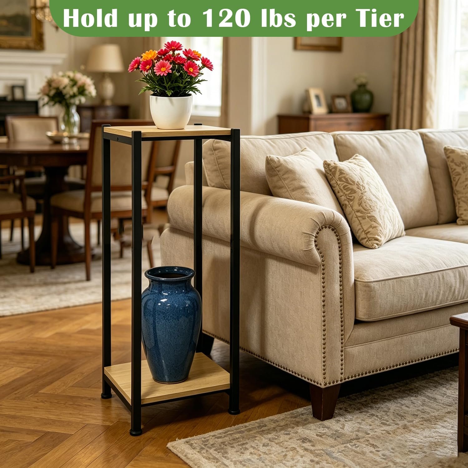 Dipion Tall Plant Stand Indoor,31 Inch Plants Stands,2 Tier Metal Plant Stand with Heavy Duty Wood,Yellow Oak and Black - صورة 11