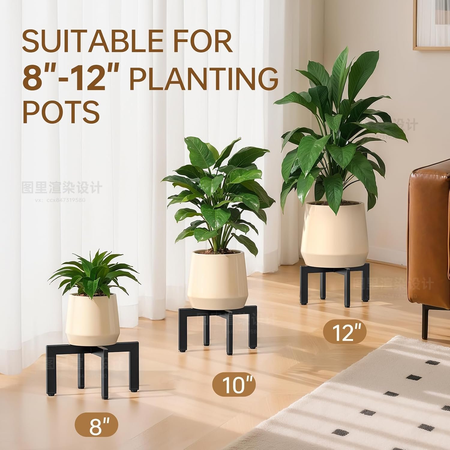 JND Plant Stand with Adjustable Feet,Low Short Plant Stands,Adjustable Plant Stand Indoor Outdoor,Metal Modern Plant Stands, Fit 8-12 inch Pots,Black (2 Pack) - صورة 3