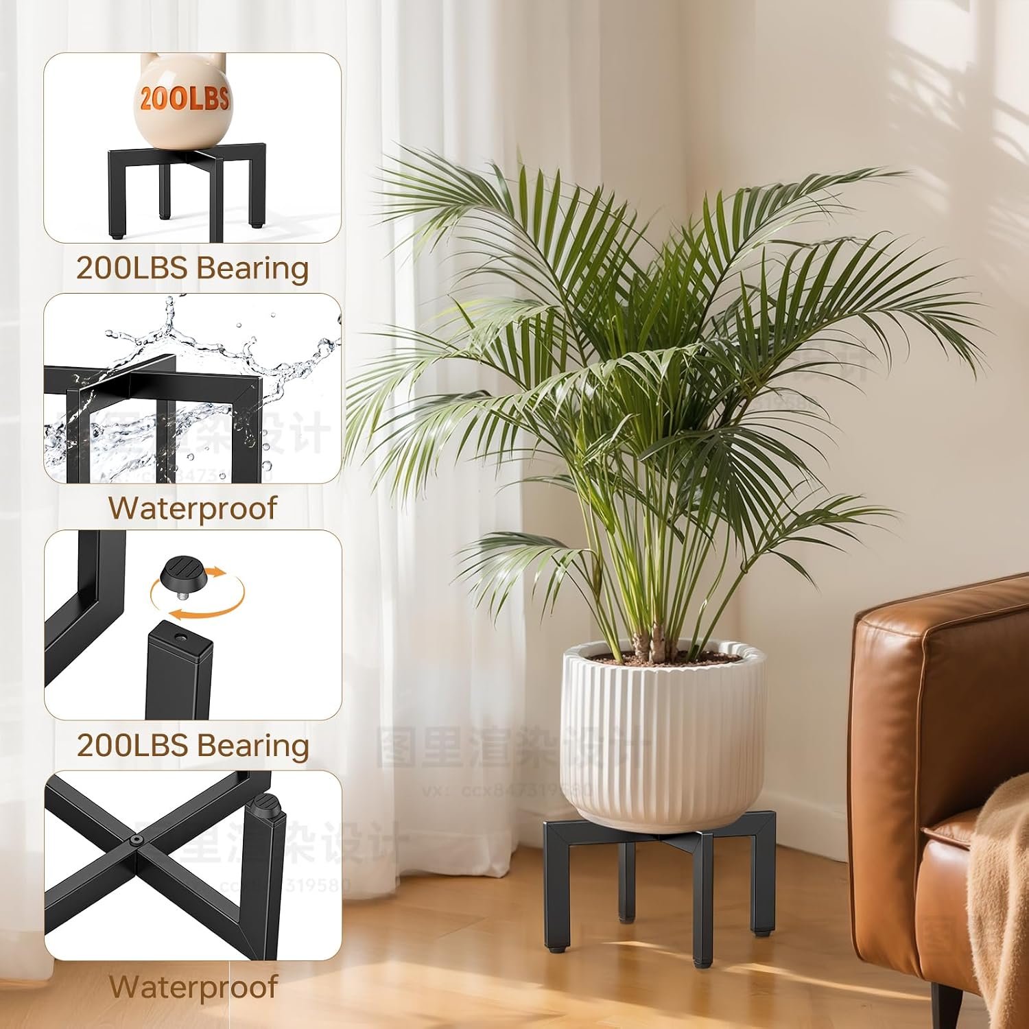 JND Plant Stand with Adjustable Feet,Low Short Plant Stands,Adjustable Plant Stand Indoor Outdoor,Metal Modern Plant Stands, Fit 8-12 inch Pots,Black (2 Pack) - صورة 4