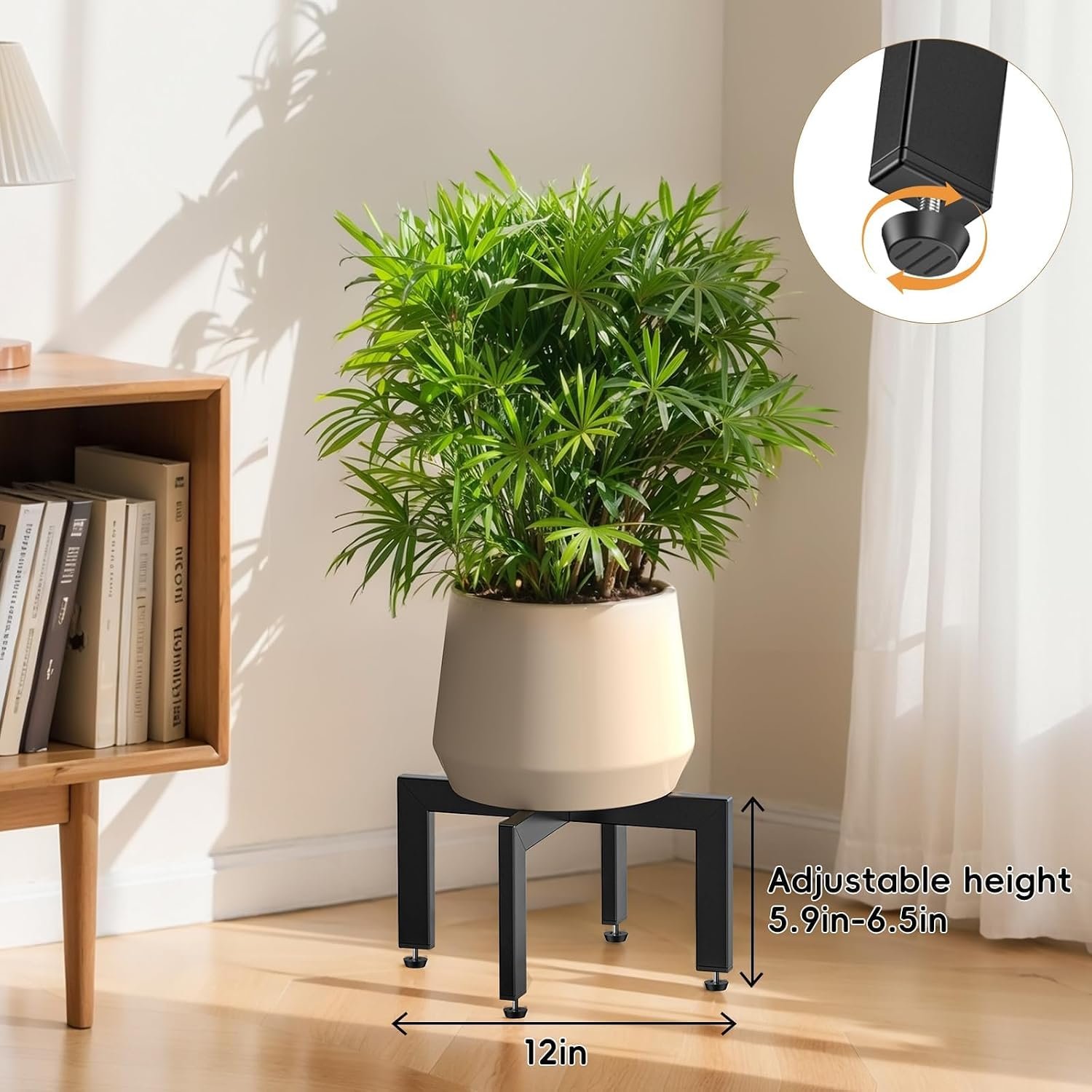 JND Plant Stand with Adjustable Feet,Low Short Plant Stands,Adjustable Plant Stand Indoor Outdoor,Metal Modern Plant Stands, Fit 8-12 inch Pots,Black (2 Pack) - صورة 2