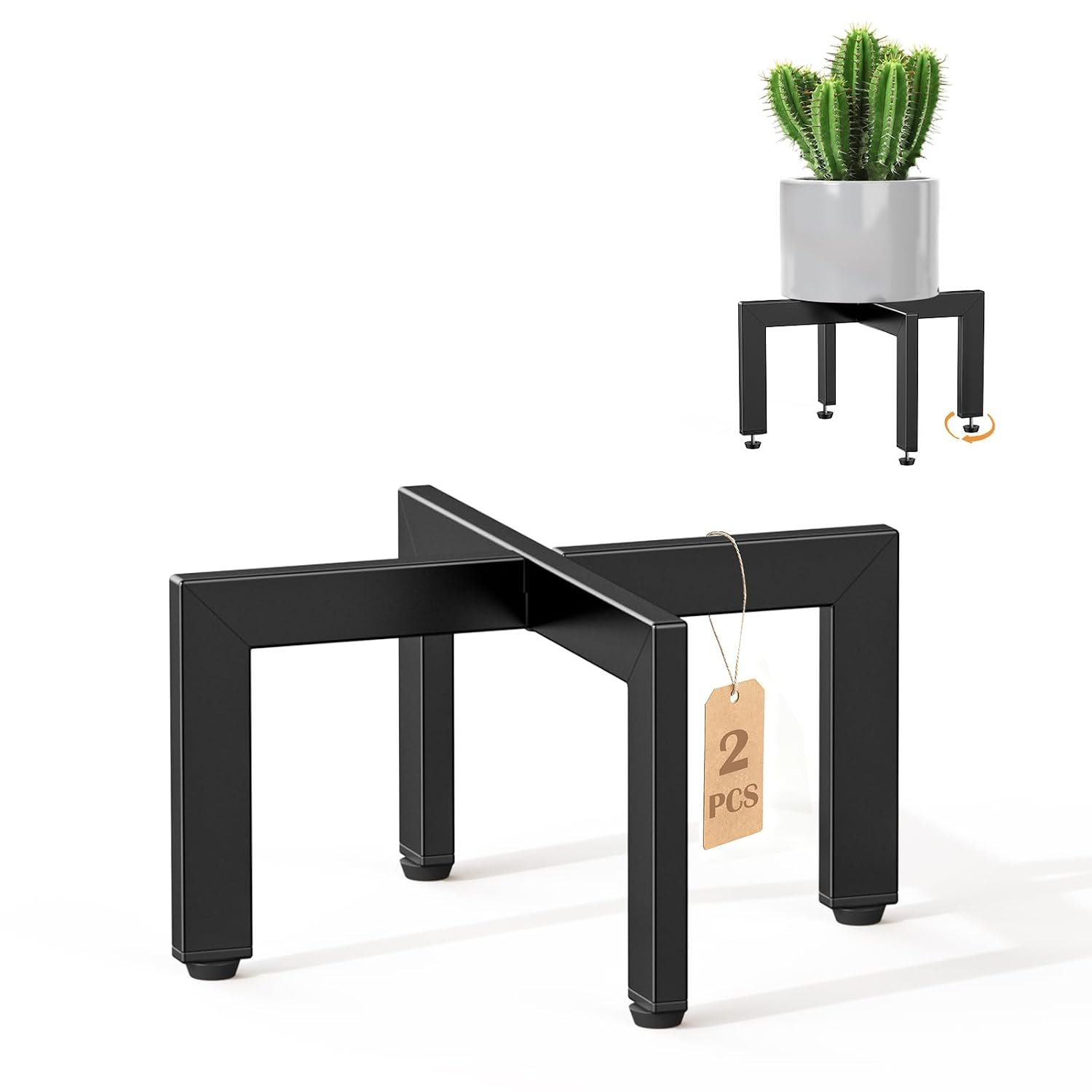 JND Plant Stand with Adjustable Feet,Low Short Plant Stands,Adjustable Plant Stand Indoor Outdoor,Metal Modern Plant Stands, Fit 8-12 inch Pots,Black (2 Pack) - صورة 7
